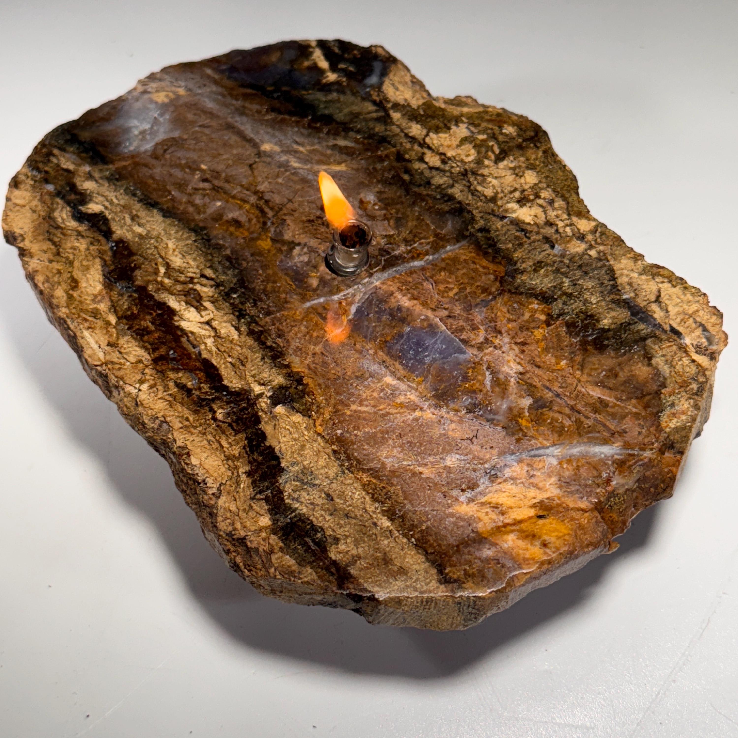 [shopname] - Purple Agate Rock Candle | Natural Stone Oil Lamp with Everlasting Wick, rock decor