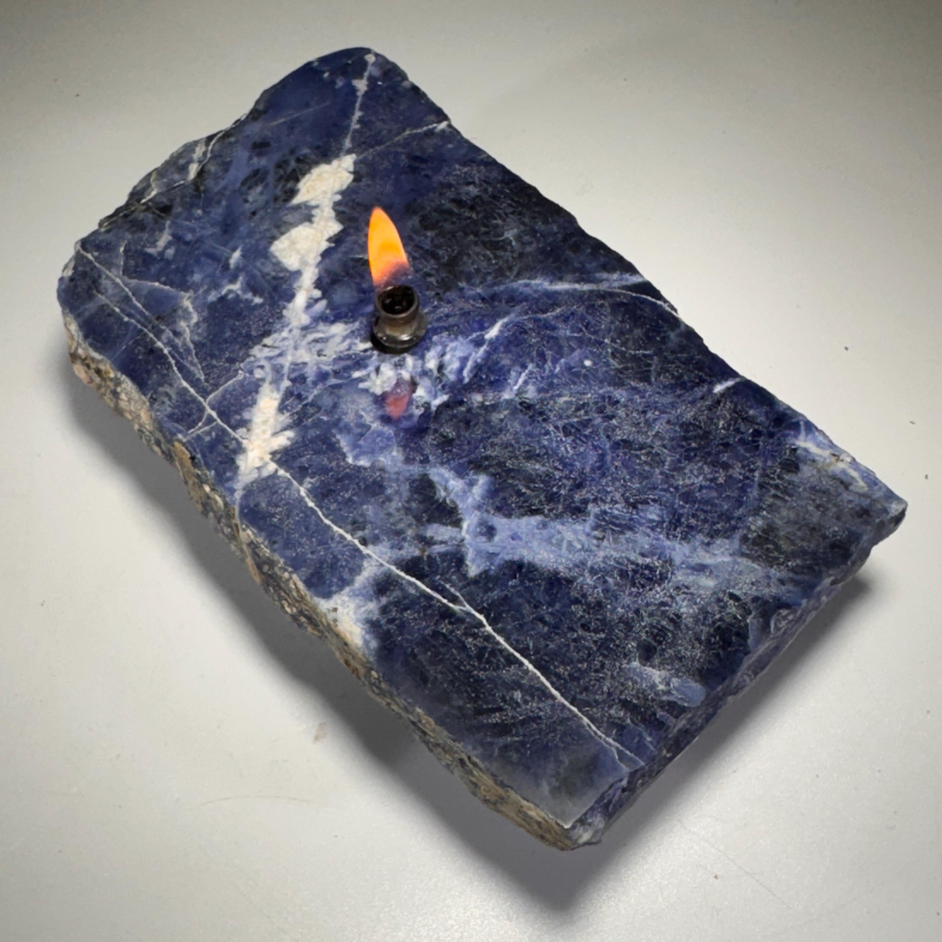 [shopname] - Sodalite Rock Candle, rock decor