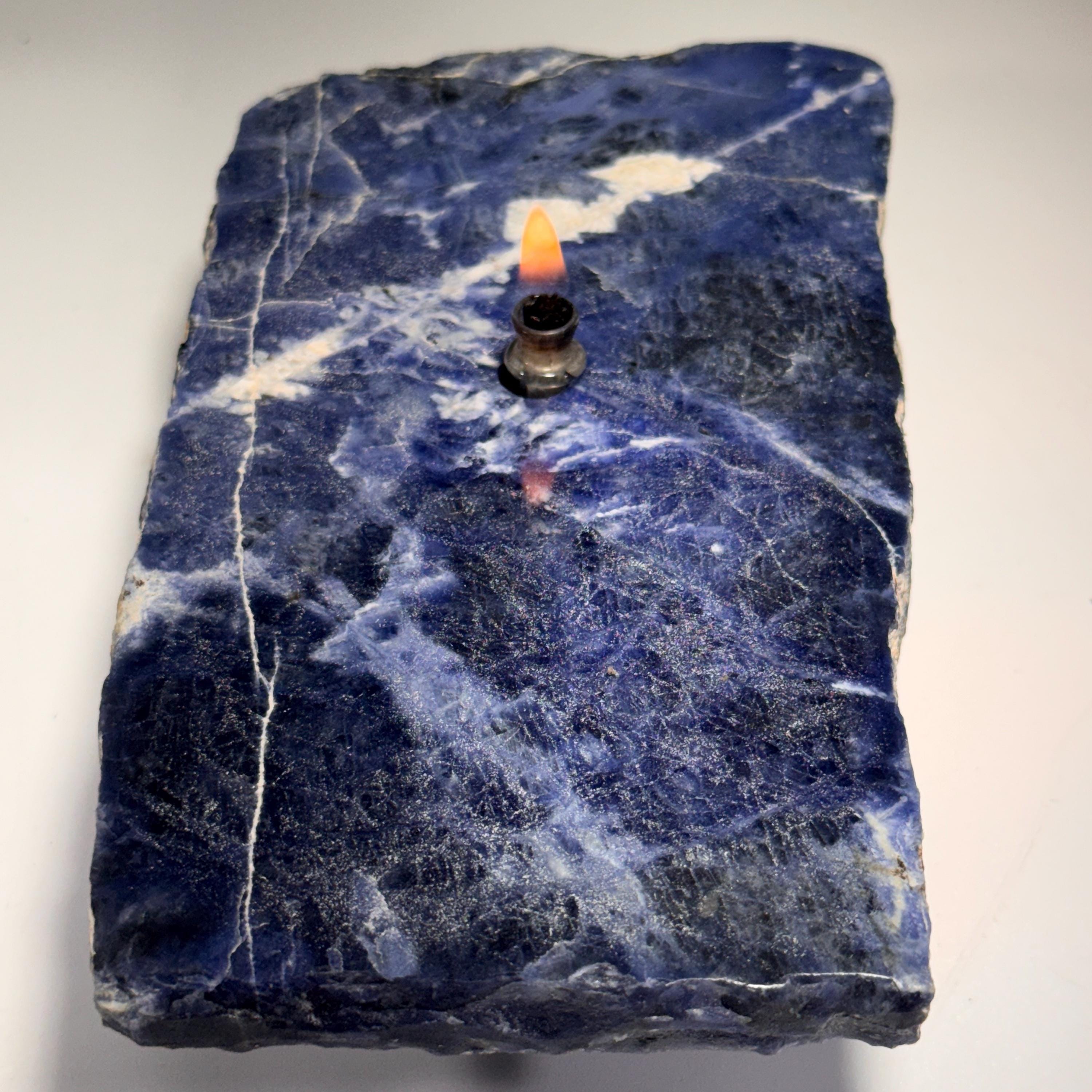 [shopname] - Sodalite Rock Candle, rock decor