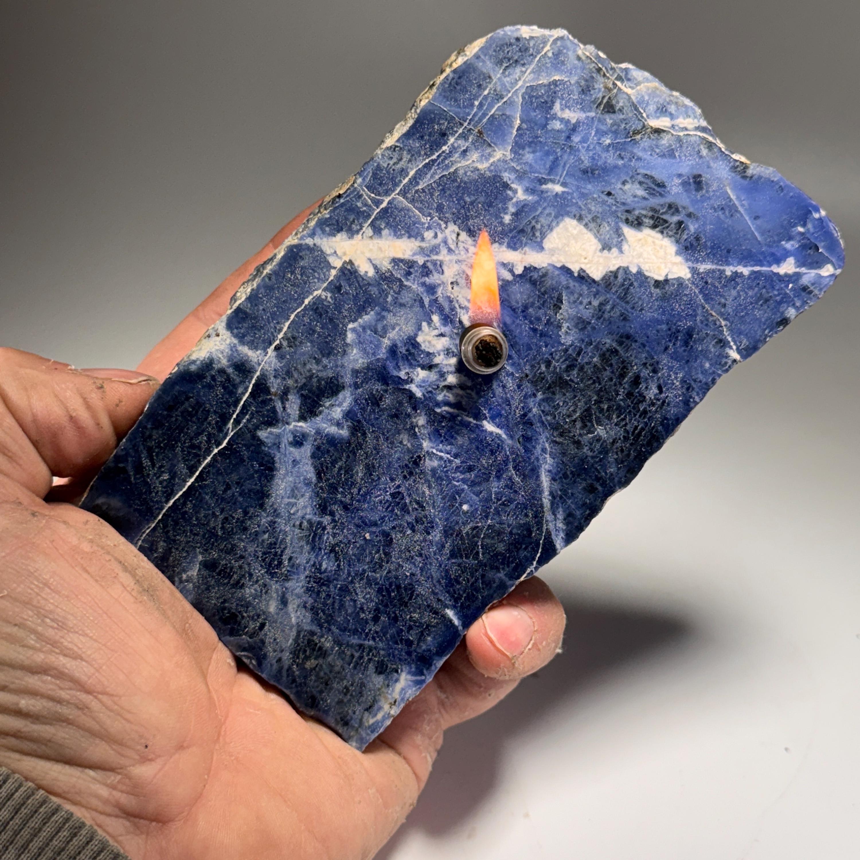 [shopname] - Sodalite Rock Candle, rock decor