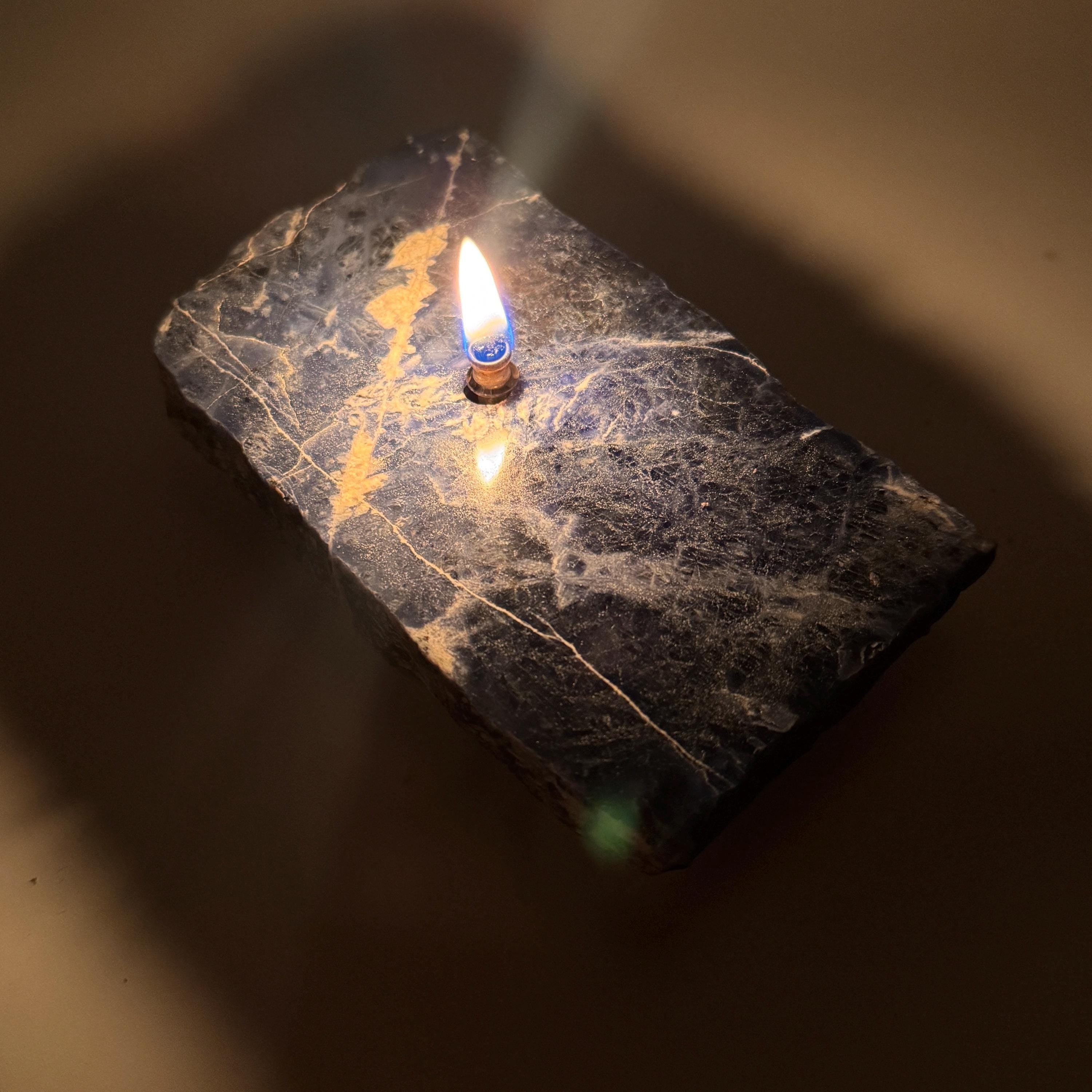 [shopname] - Sodalite Rock Candle, rock decor