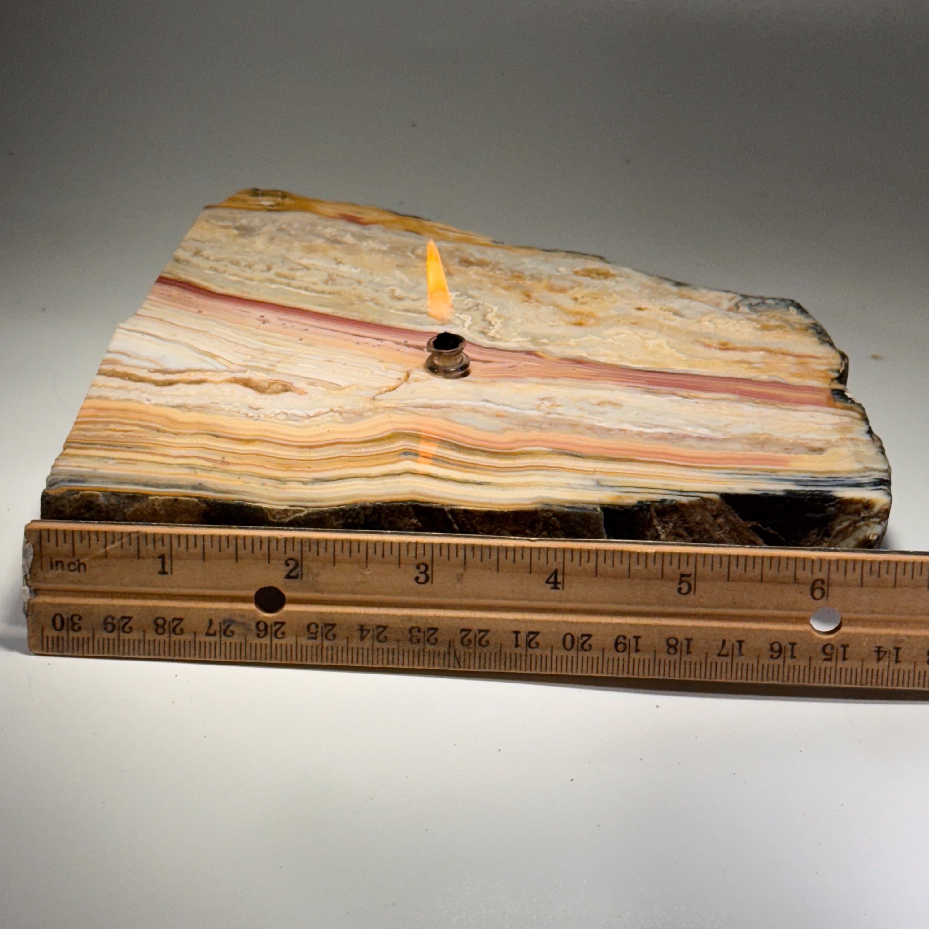 [shopname] - Crazy Lace Agate Rock Candle | Home Crystal Decor for home & office, rock decor