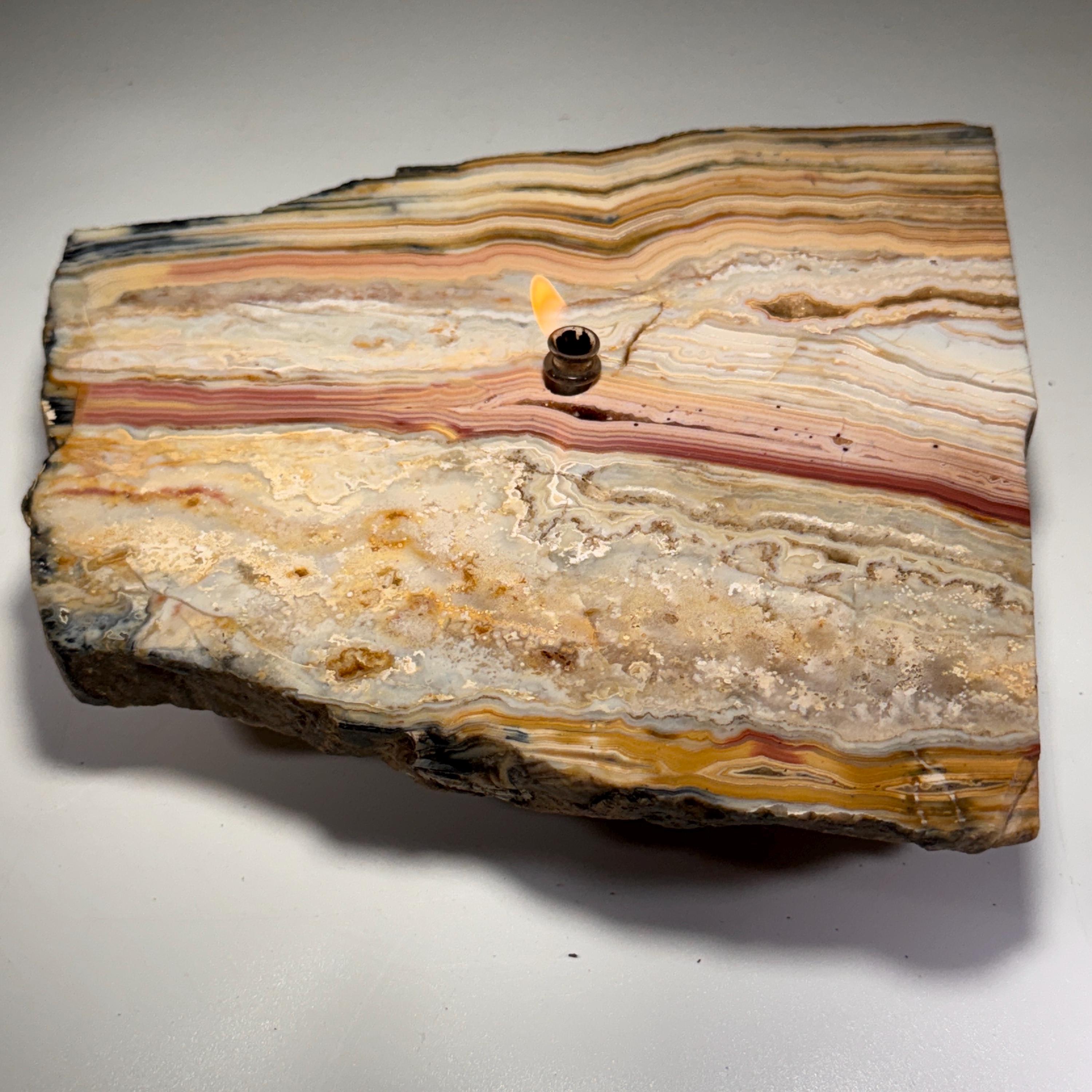[shopname] - Crazy Lace Agate Rock Candle | Home Crystal Decor for home & office, rock decor