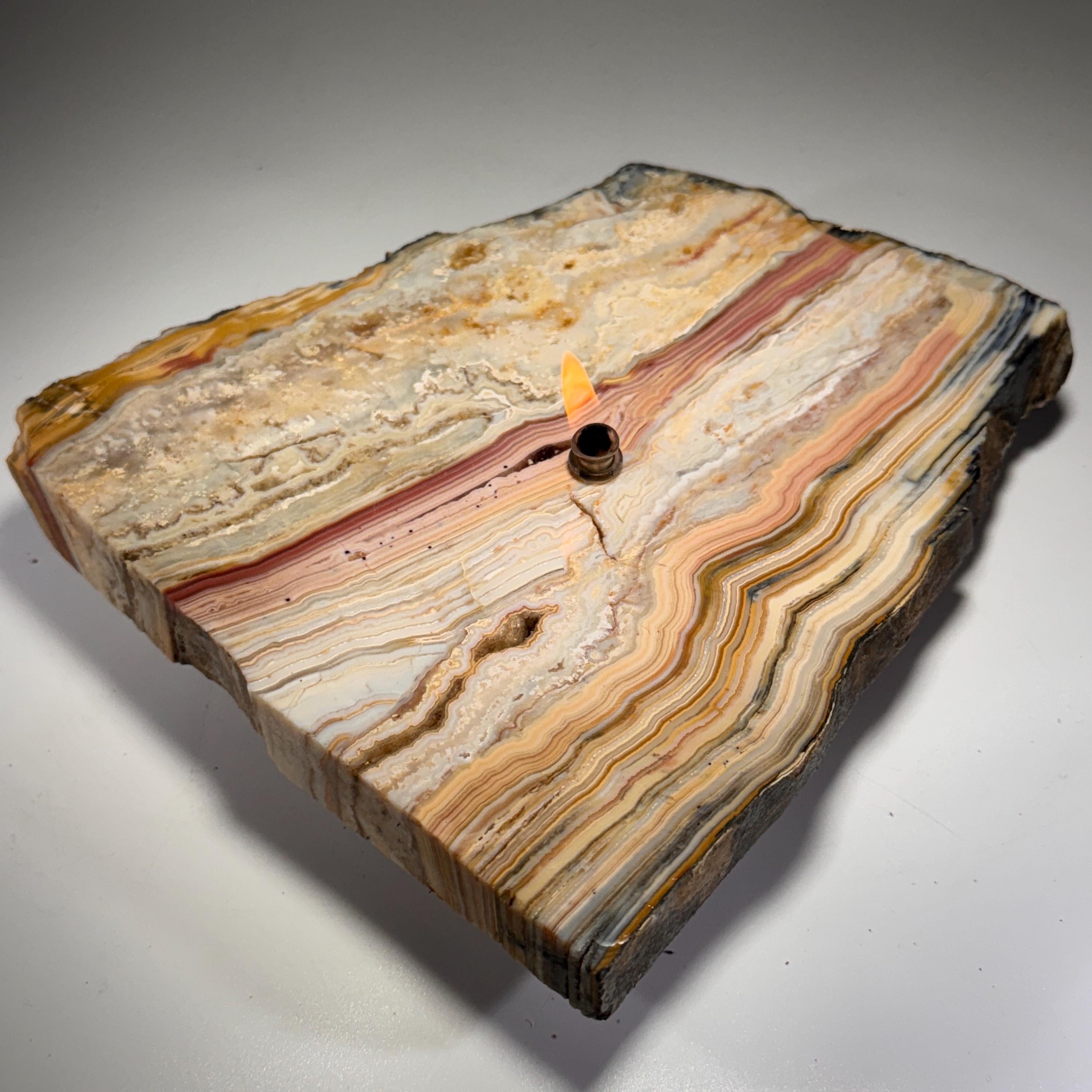 [shopname] - Crazy Lace Agate Rock Candle | Home Crystal Decor for home & office, rock decor