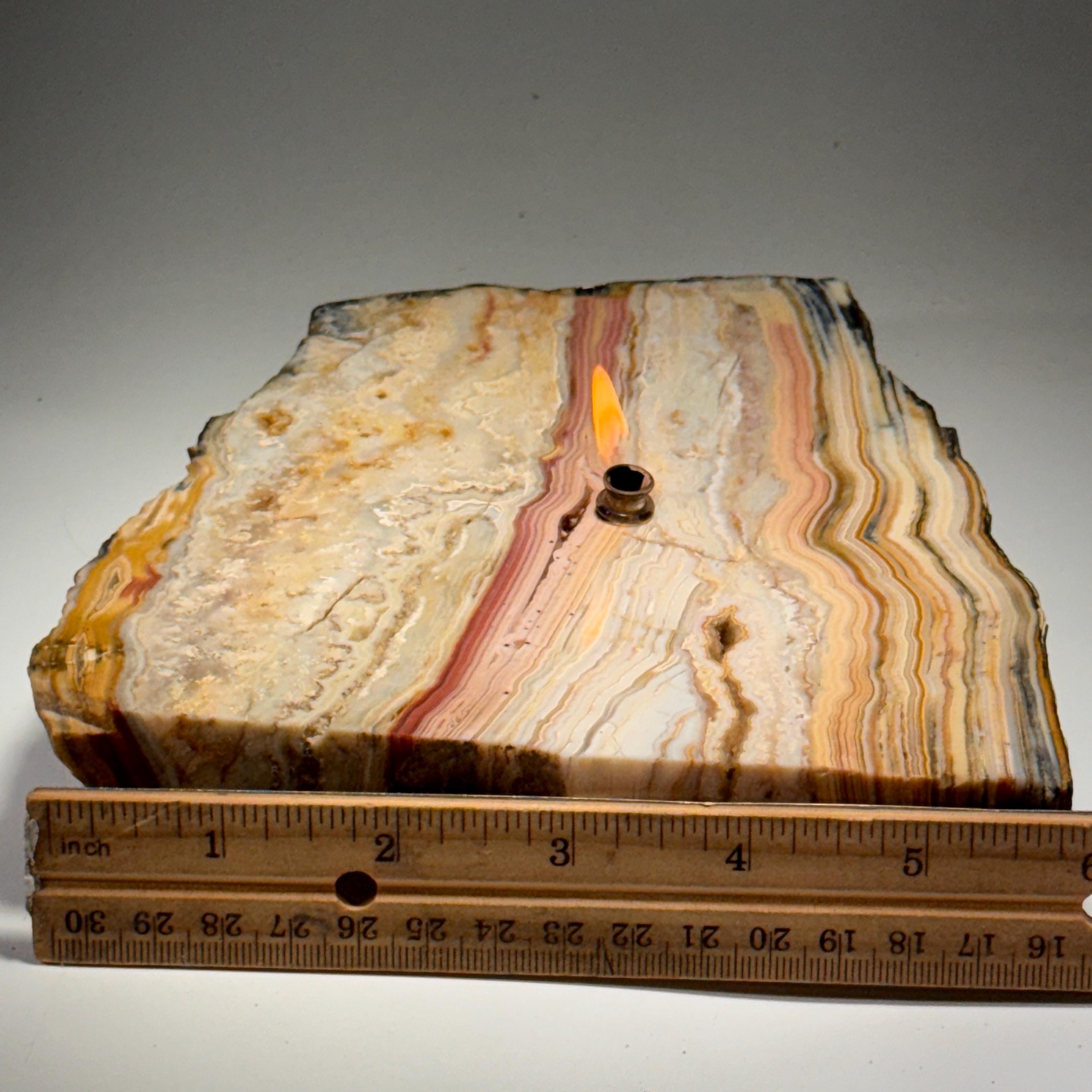 [shopname] - Crazy Lace Agate Rock Candle | Home Crystal Decor for home & office, rock decor