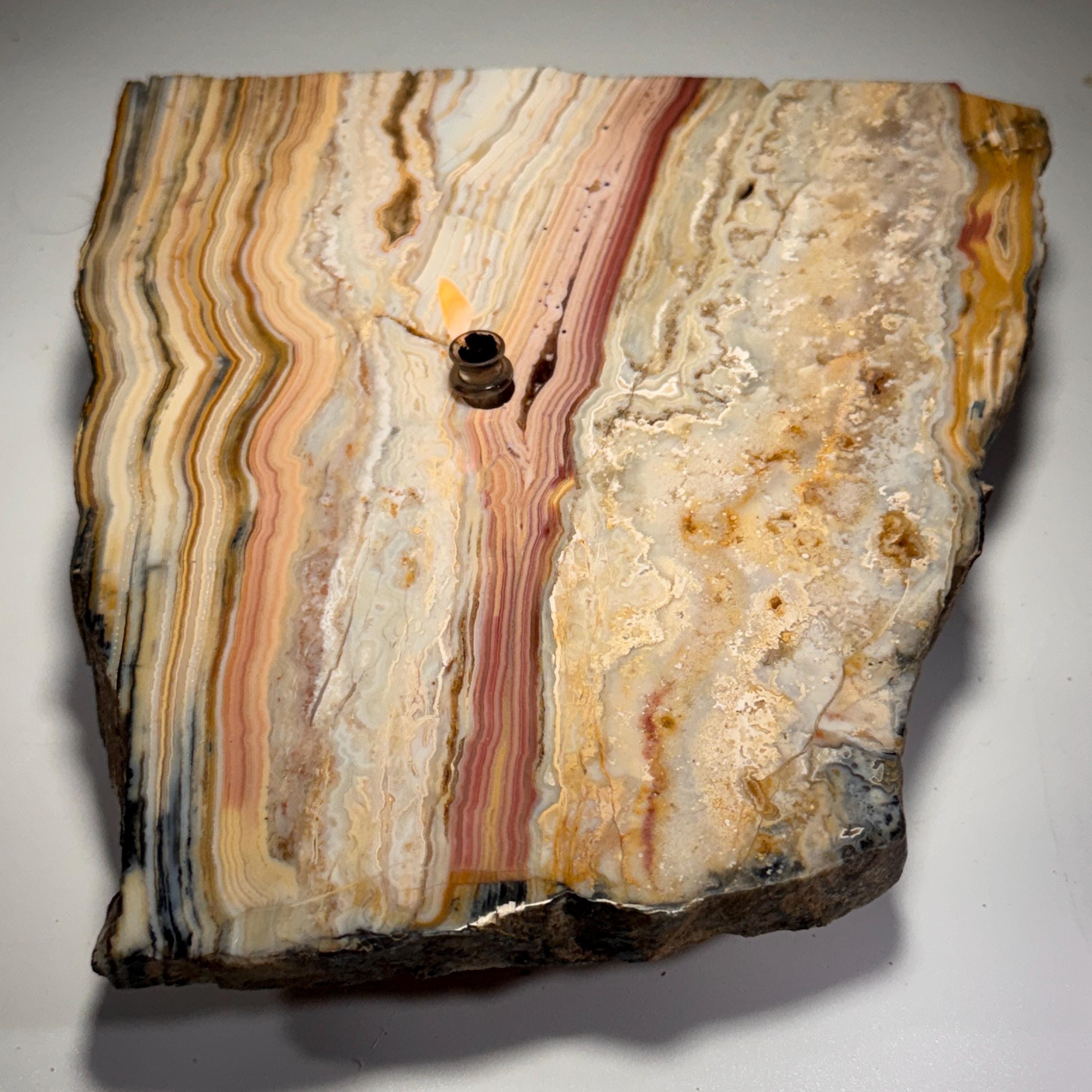 [shopname] - Crazy Lace Agate Rock Candle | Home Crystal Decor for home & office, rock decor