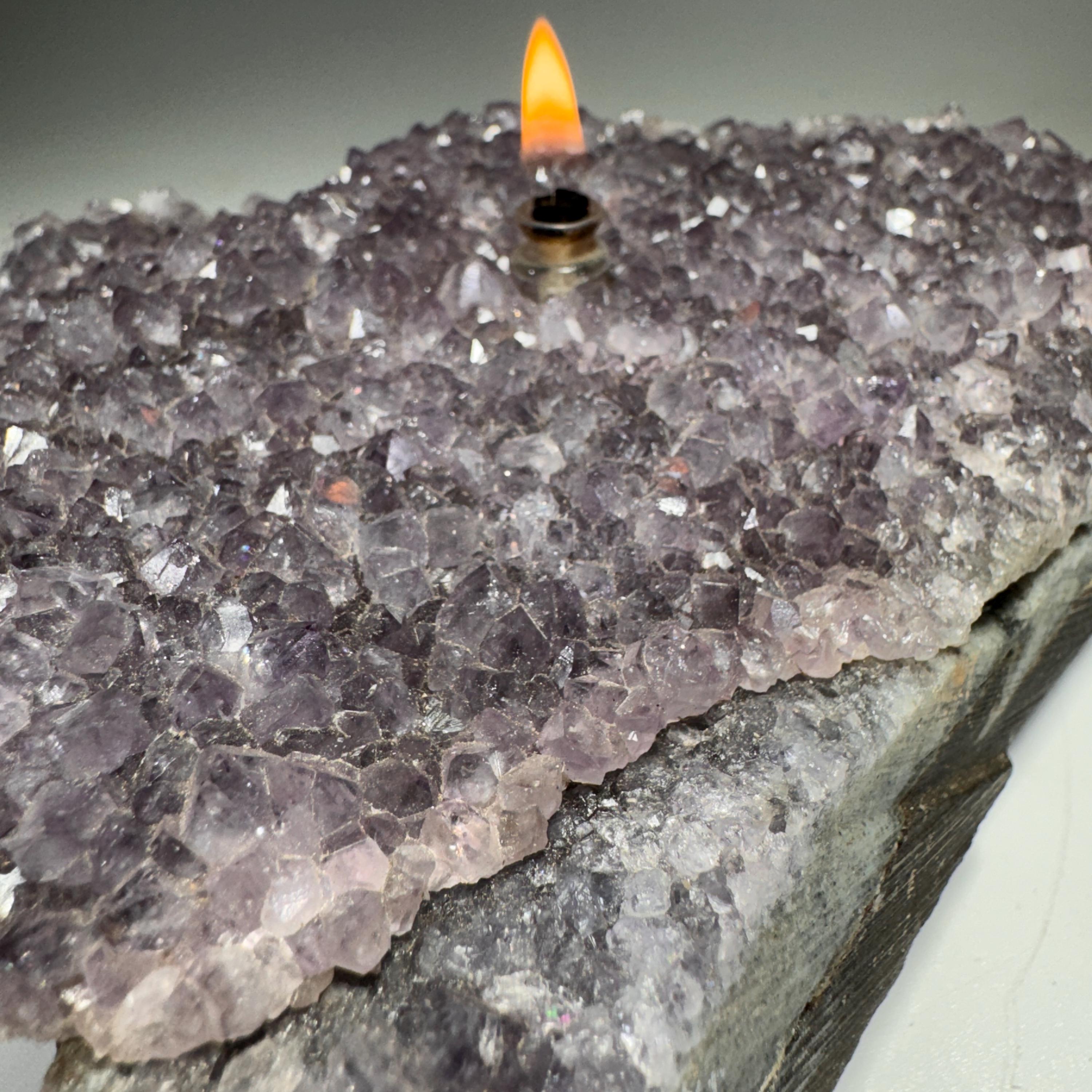 [shopname] - Rock oil lamp, Amethyst geode | Rustic Rock Home Decor, rock decor