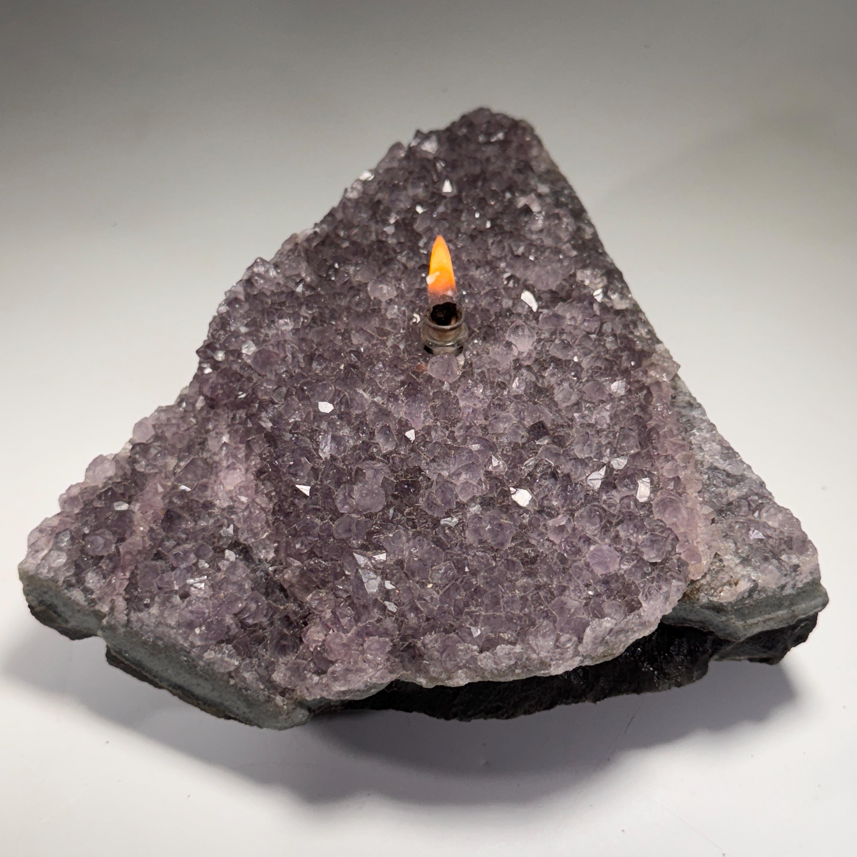 [shopname] - Rock oil lamp, Amethyst geode | Rustic Rock Home Decor, rock decor