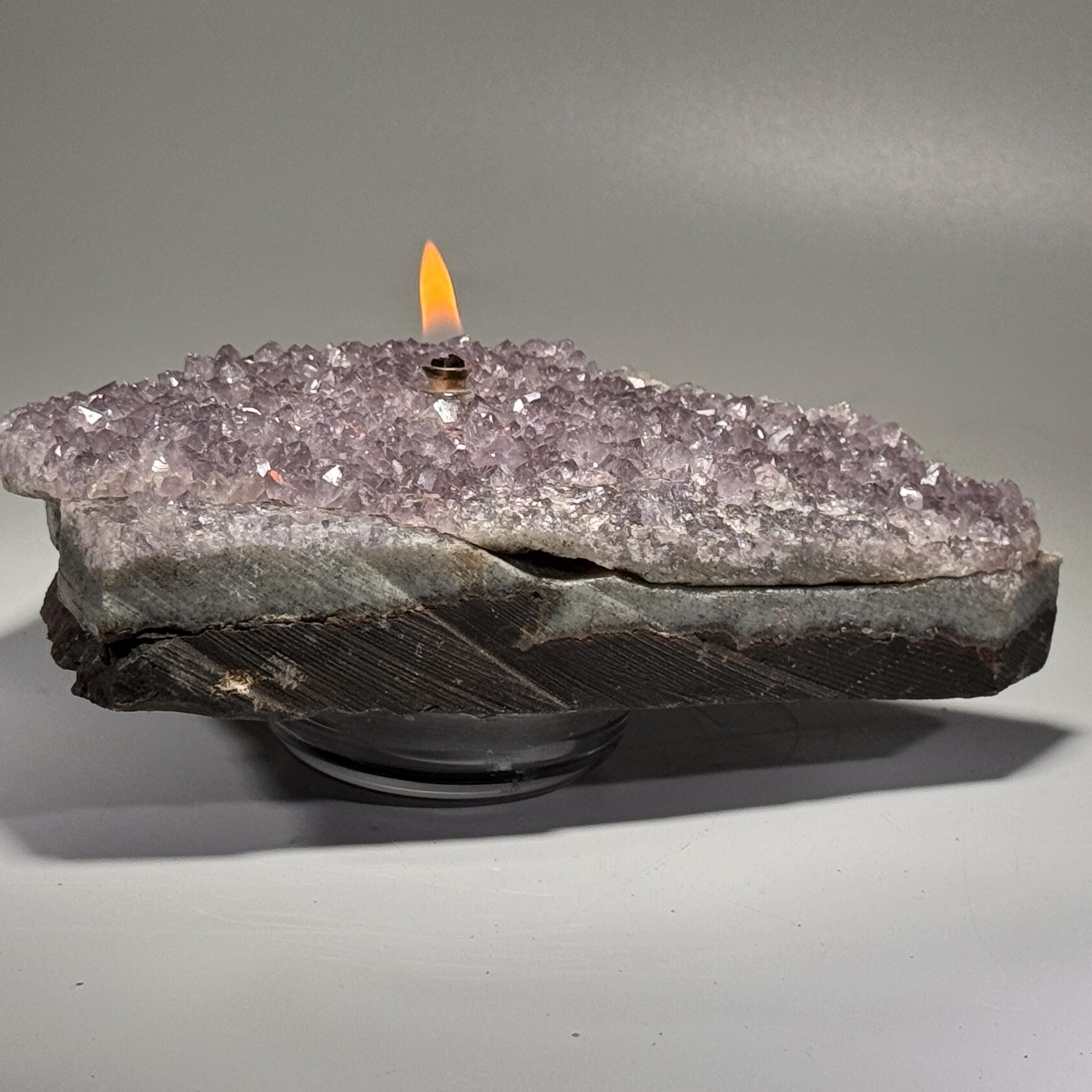 [shopname] - Rock oil lamp, Amethyst geode | Rustic Rock Home Decor, rock decor