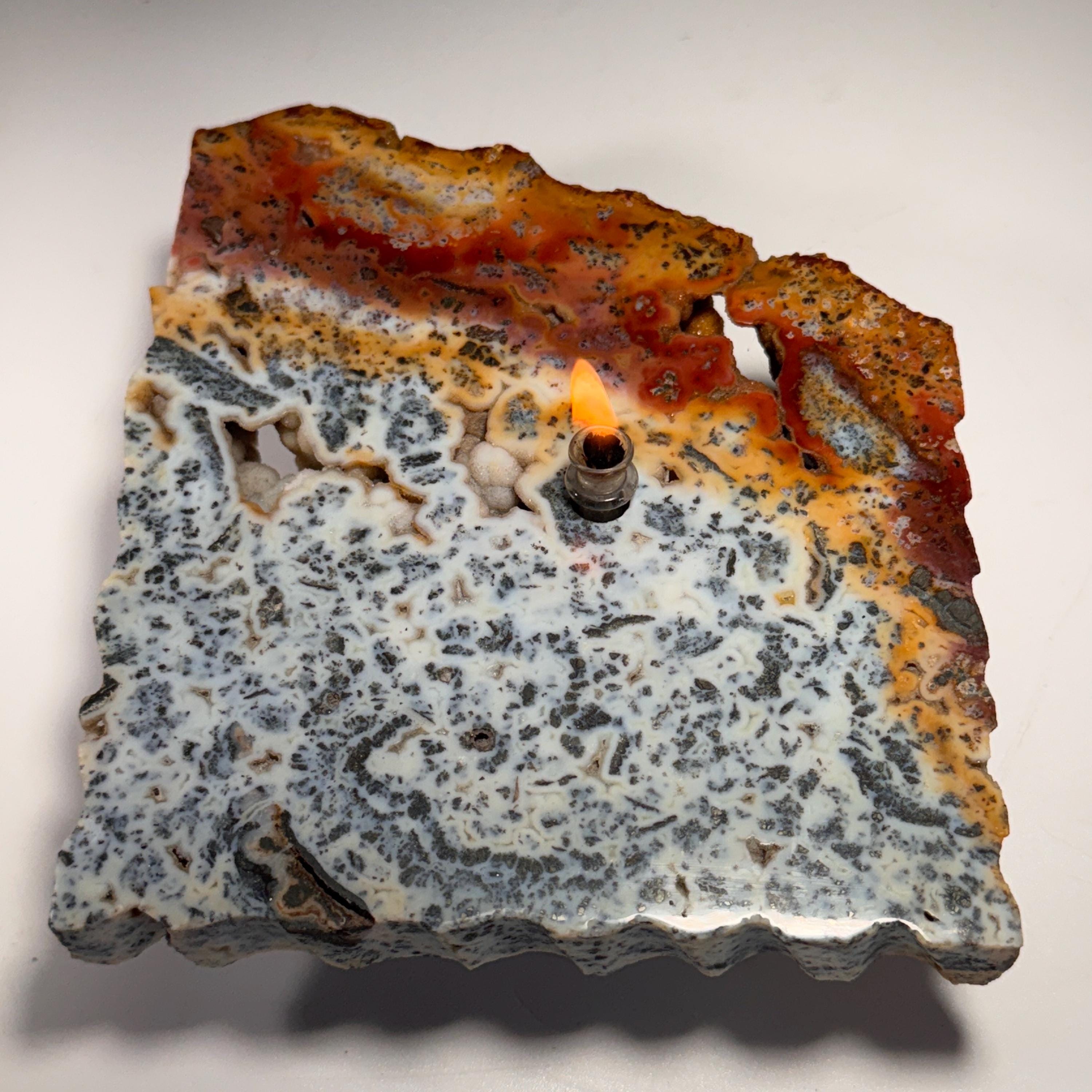 [shopname] - Marcasite Agate Rock Candle | indonesia Mineral, Home Crystal Decor, rock decor
