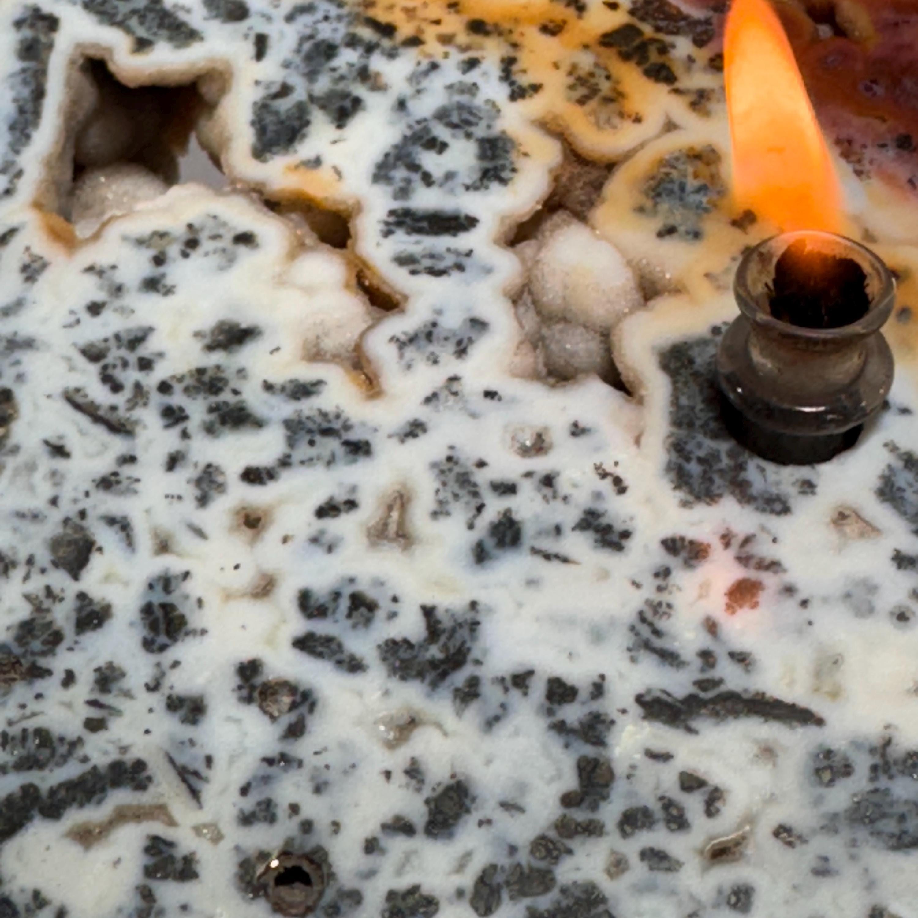 [shopname] - Marcasite Agate Rock Candle | indonesia Mineral, Home Crystal Decor, rock decor