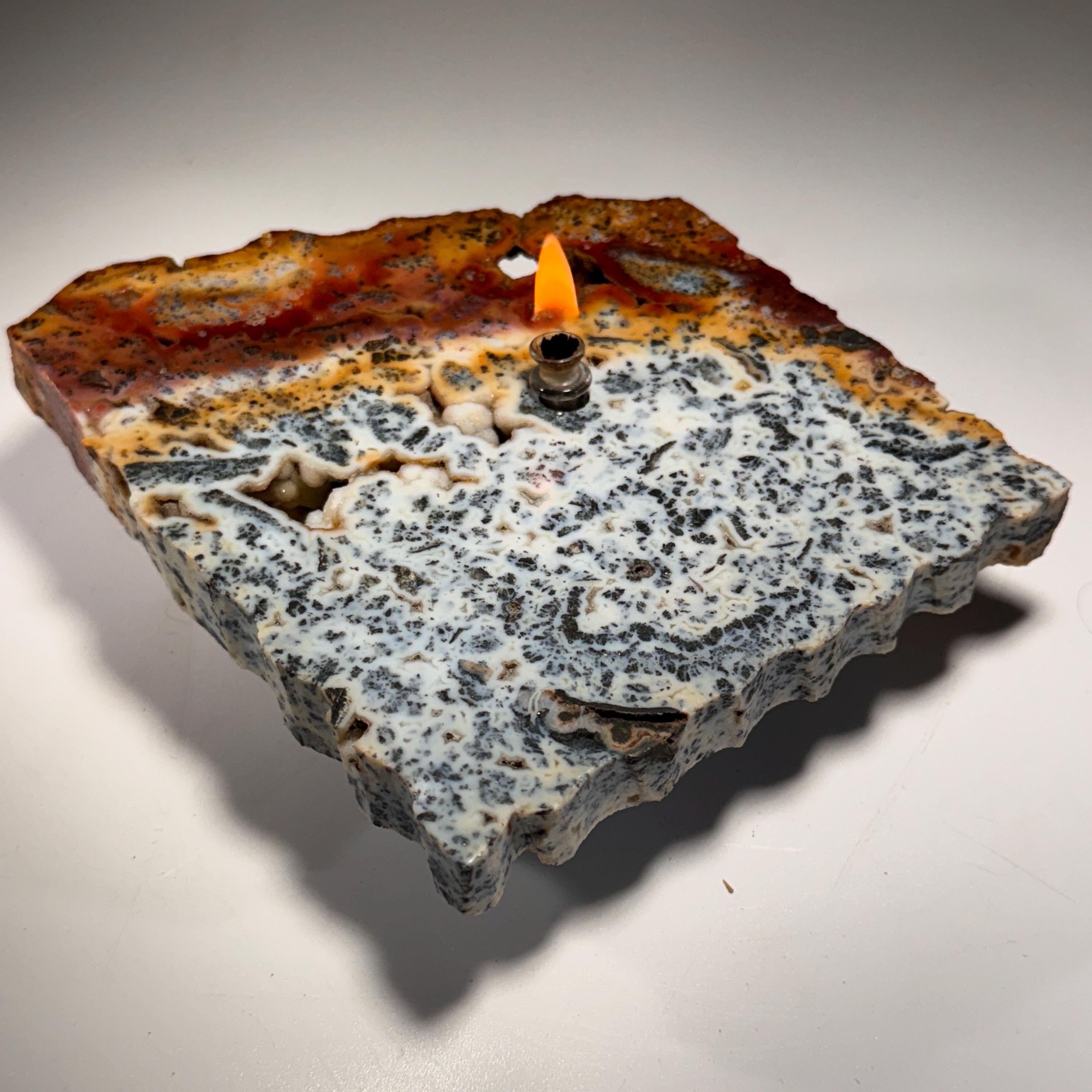 [shopname] - Marcasite Agate Rock Candle | indonesia Mineral, Home Crystal Decor, rock decor