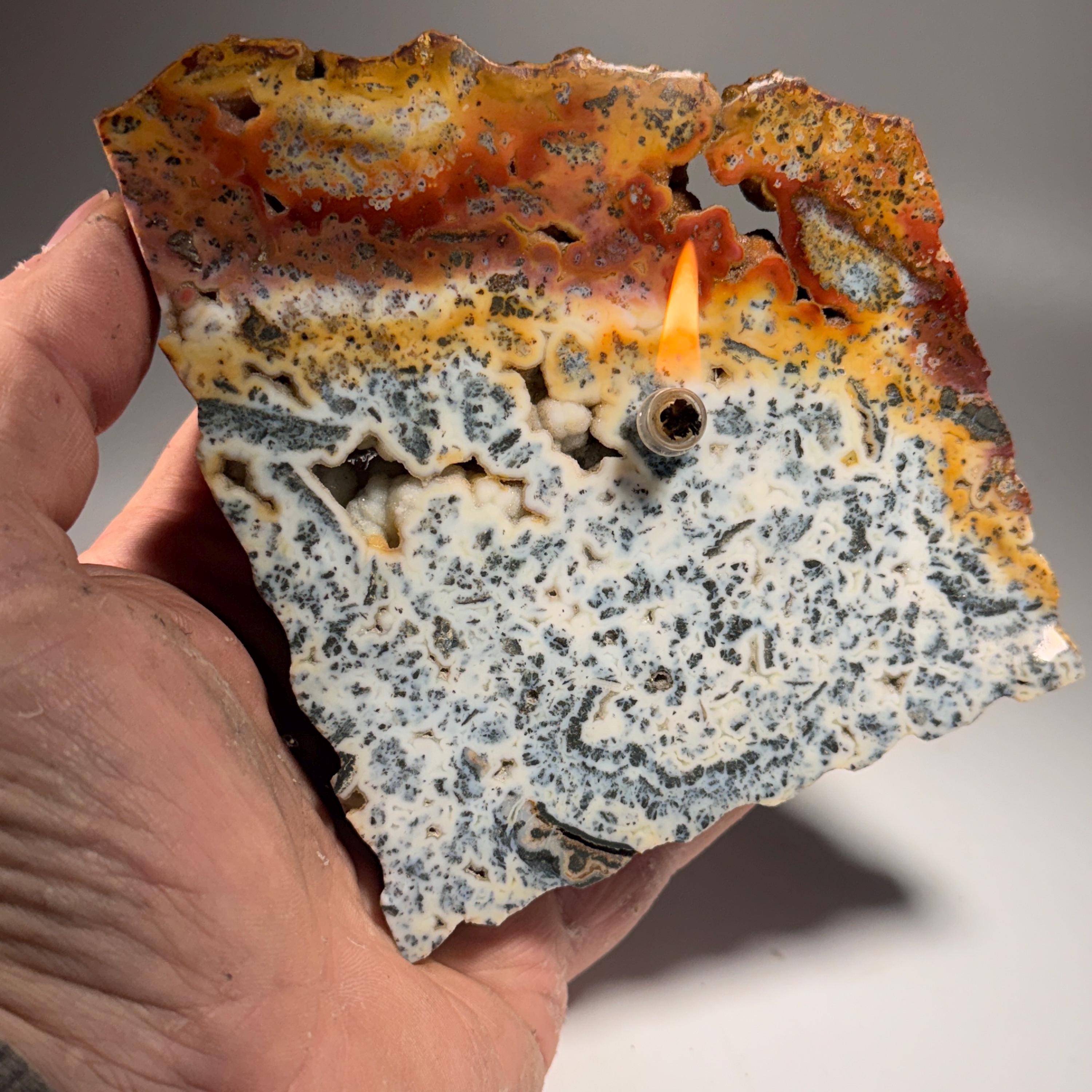 [shopname] - Marcasite Agate Rock Candle | indonesia Mineral, Home Crystal Decor, rock decor