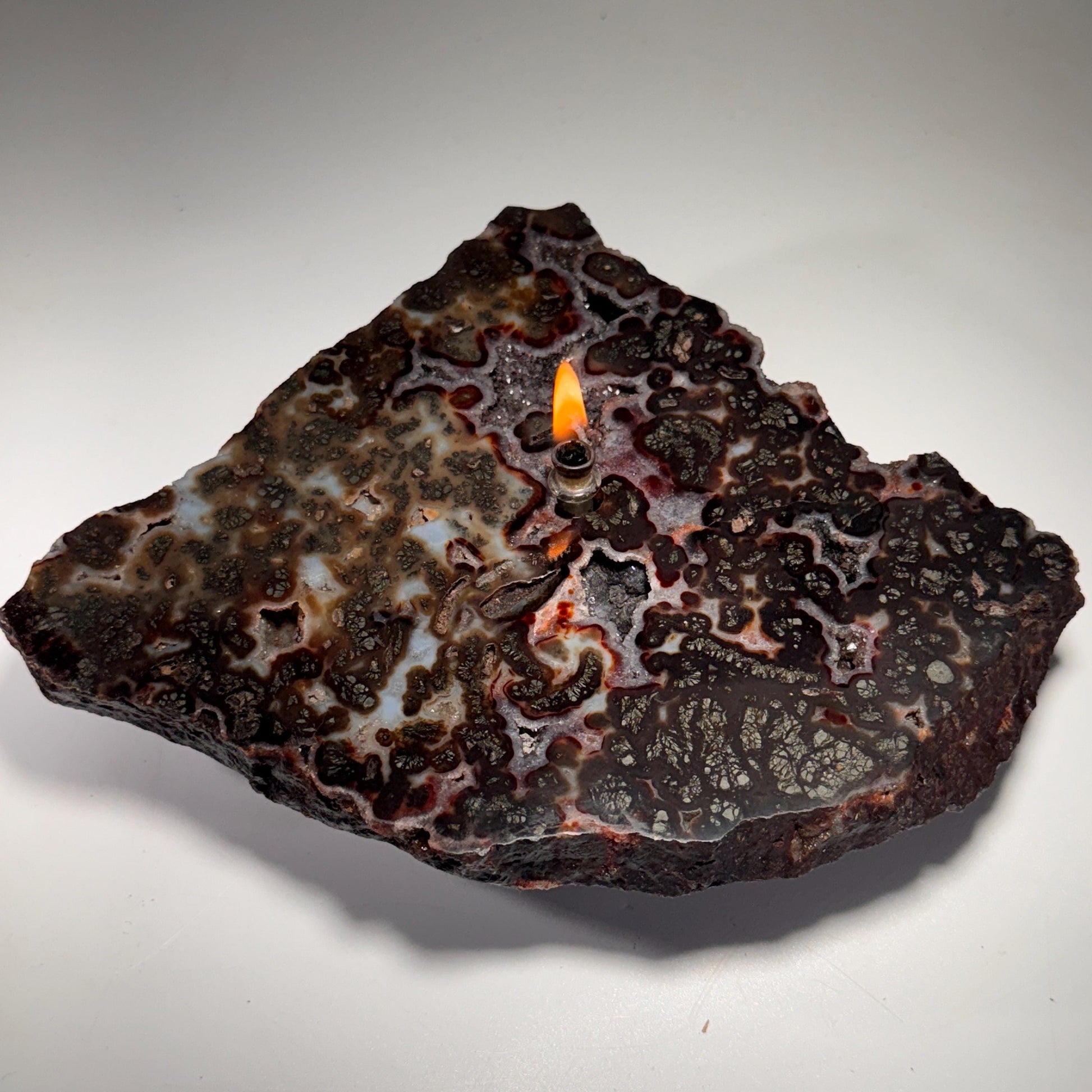 [shopname] - Rock Candle - Marcasite Agate, rock decor