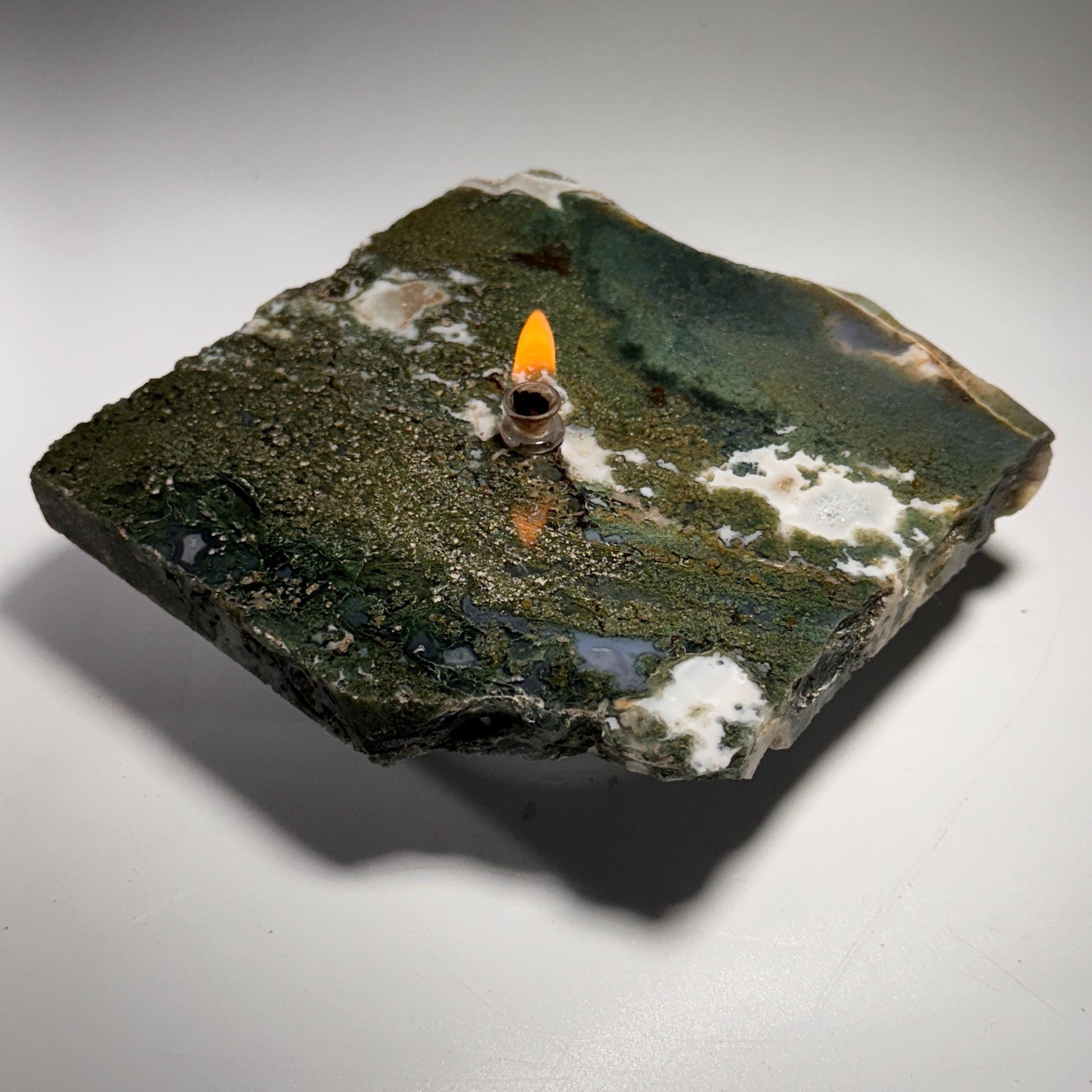 [shopname] - Moss Agate Rock Candle, rock decor