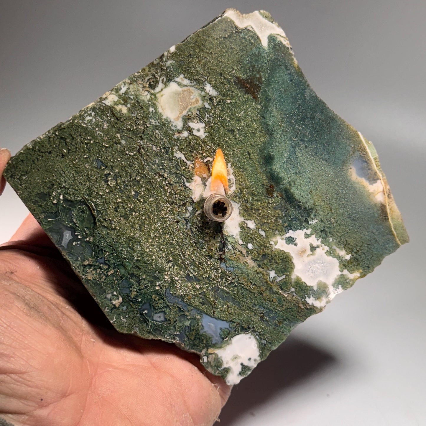 [shopname] - Moss Agate Rock Candle, rock decor