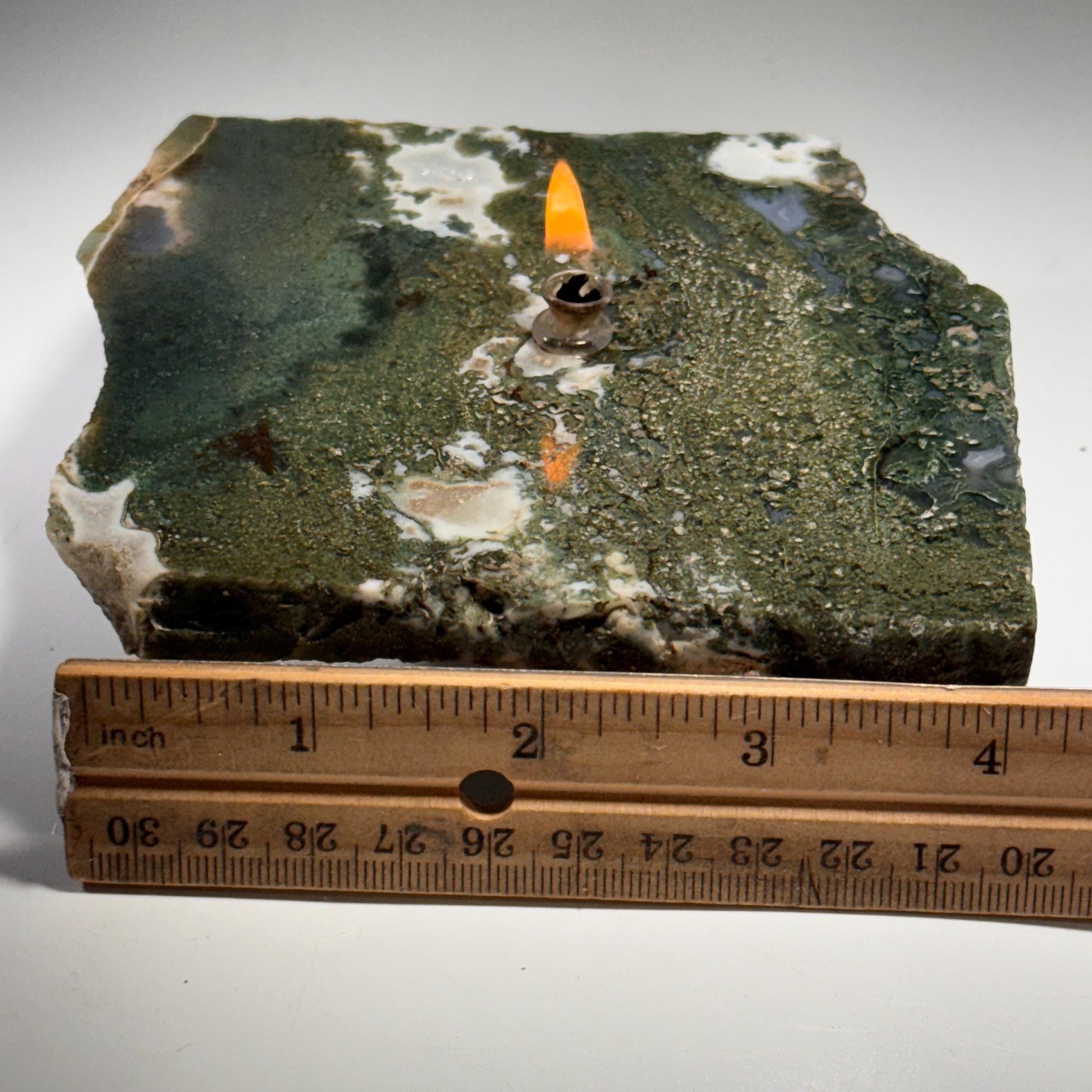 [shopname] - Moss Agate Rock Candle, rock decor