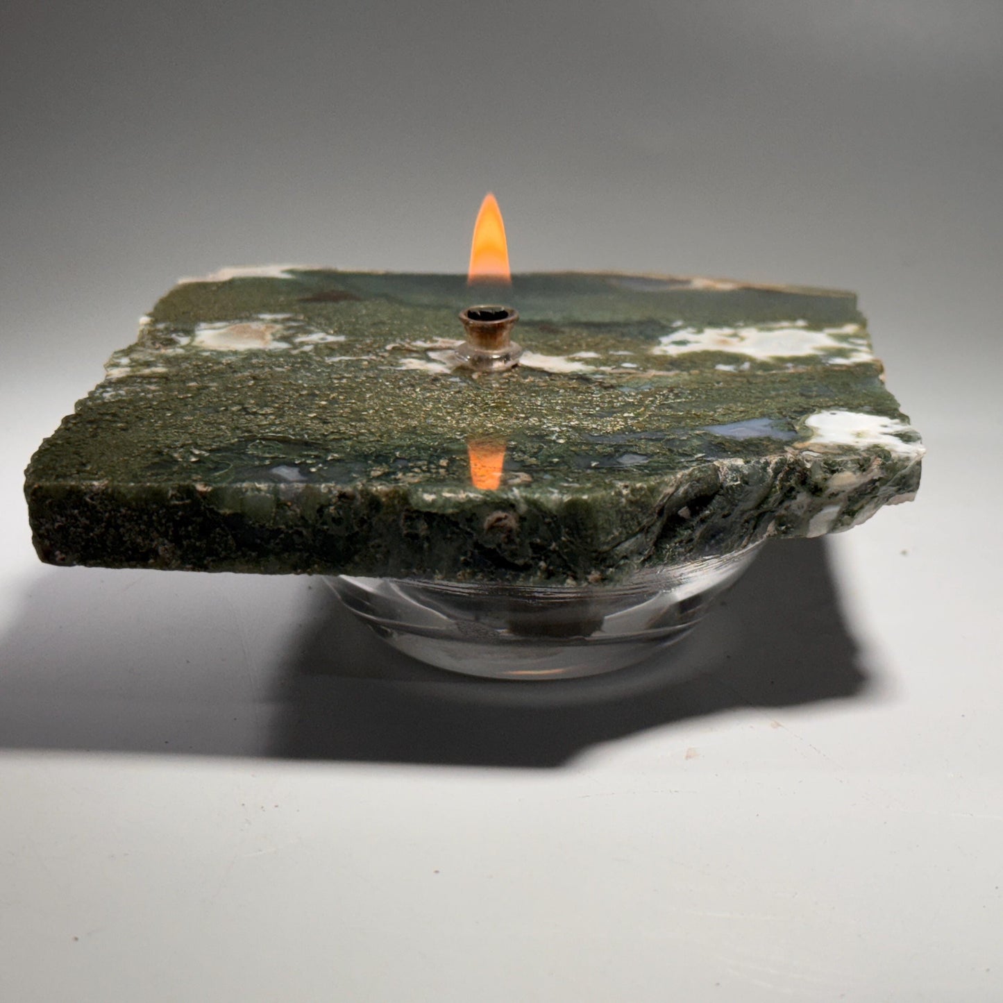 [shopname] - Moss Agate Rock Candle, rock decor