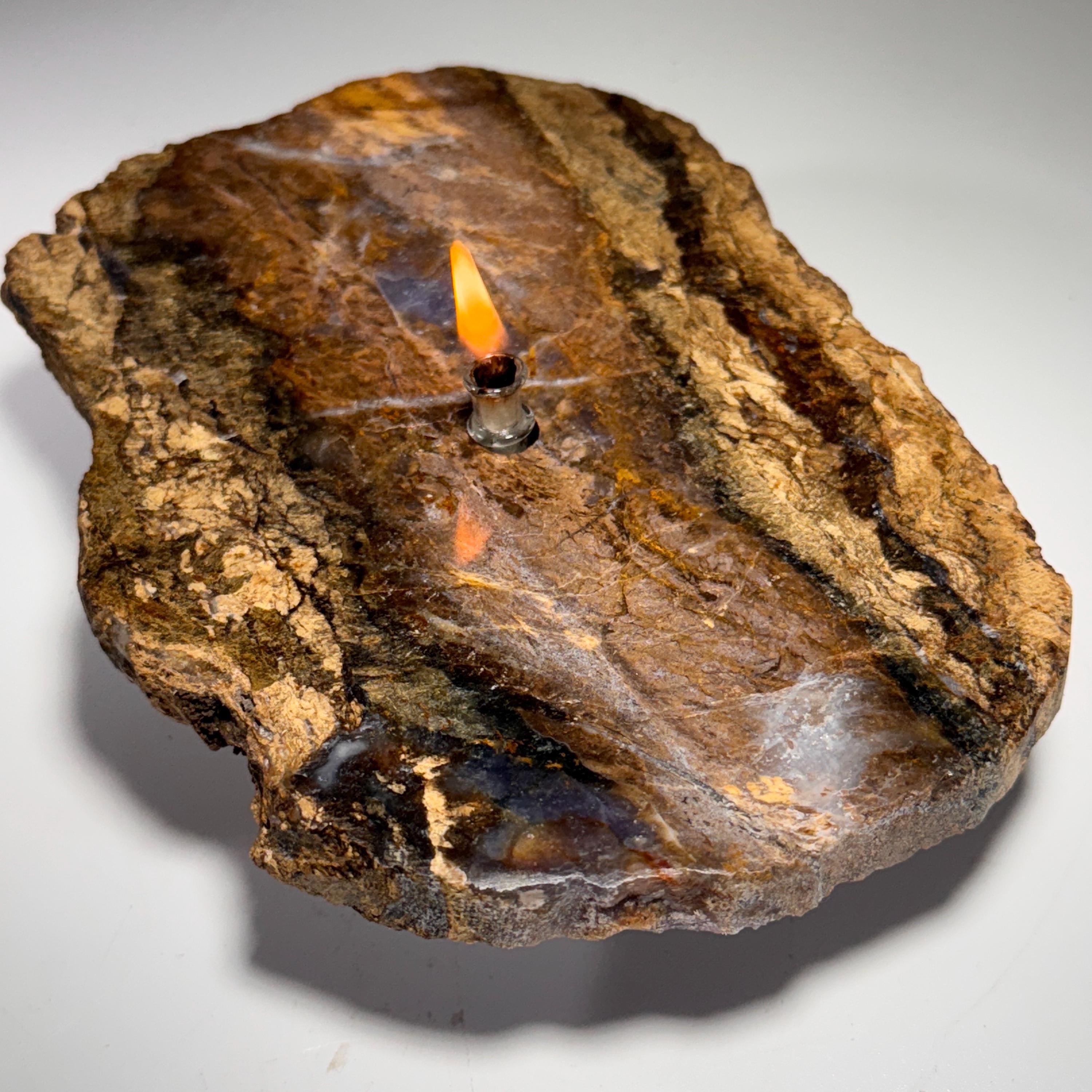 [shopname] - Purple Agate Rock Candle | Natural Stone Oil Lamp with Everlasting Wick, rock decor