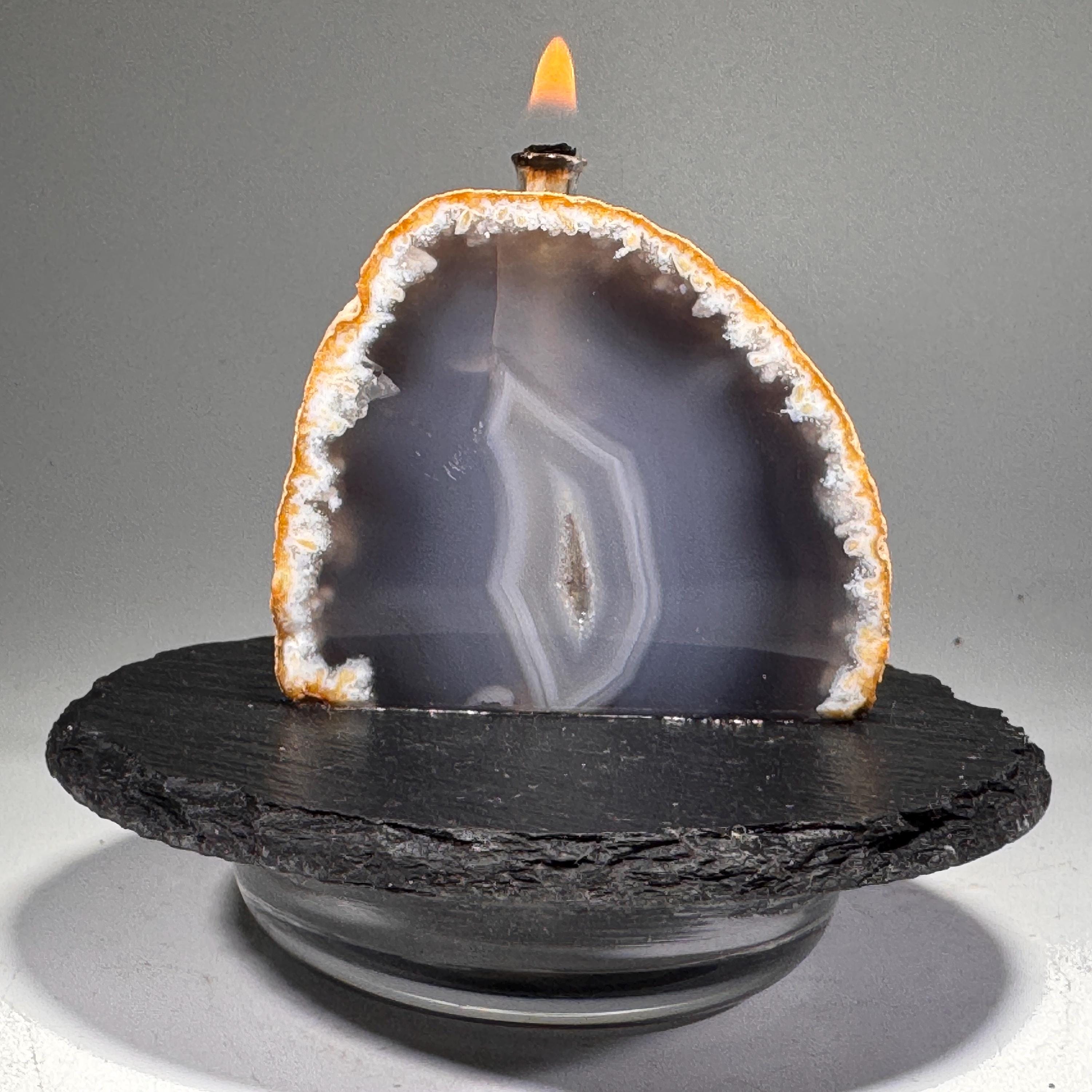 [shopname] - Agate Geode Oil Candle, rock decor