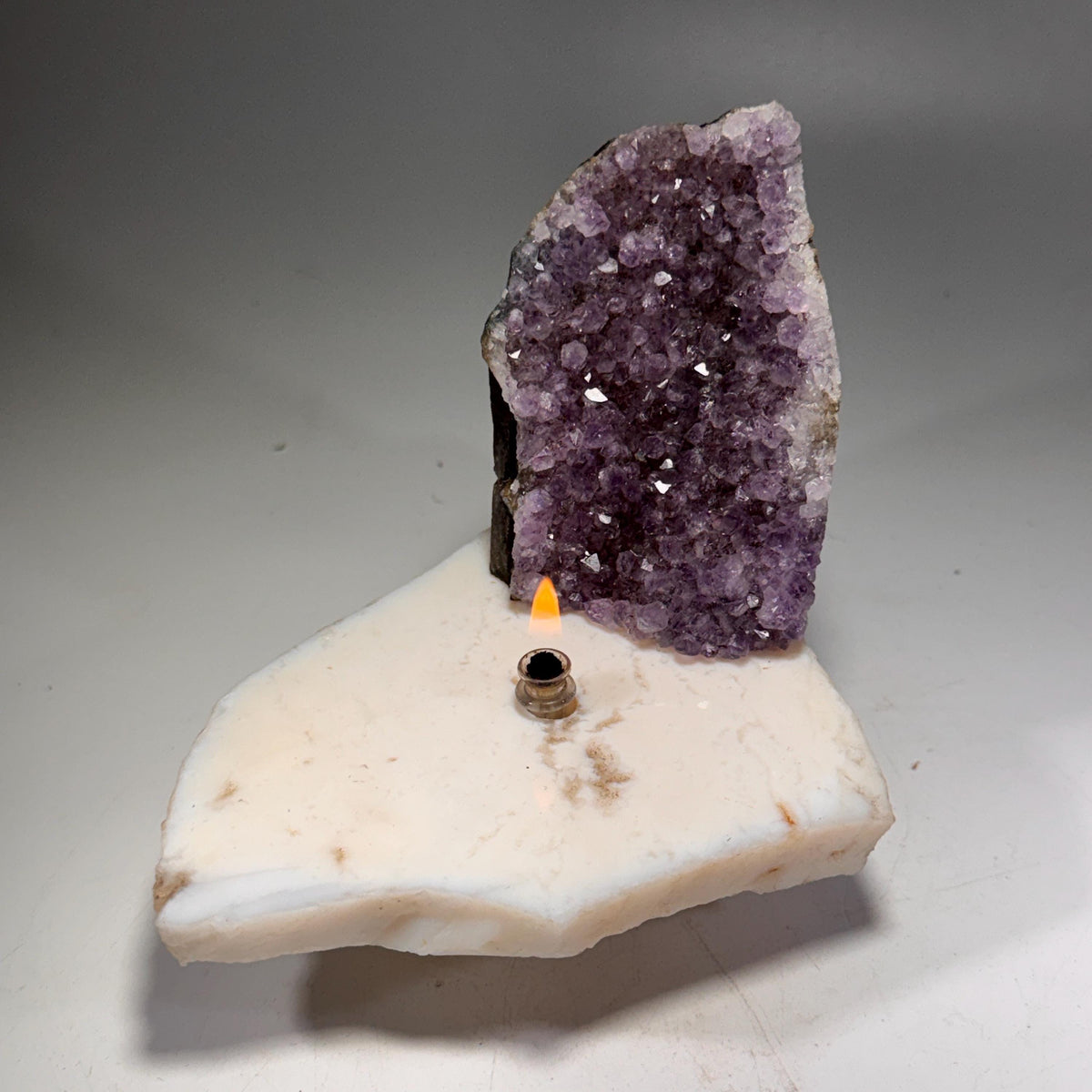 [shopname] - Amethyst Rock Candle, Cut-Base | Rustic Home Rock Decor, rock decor