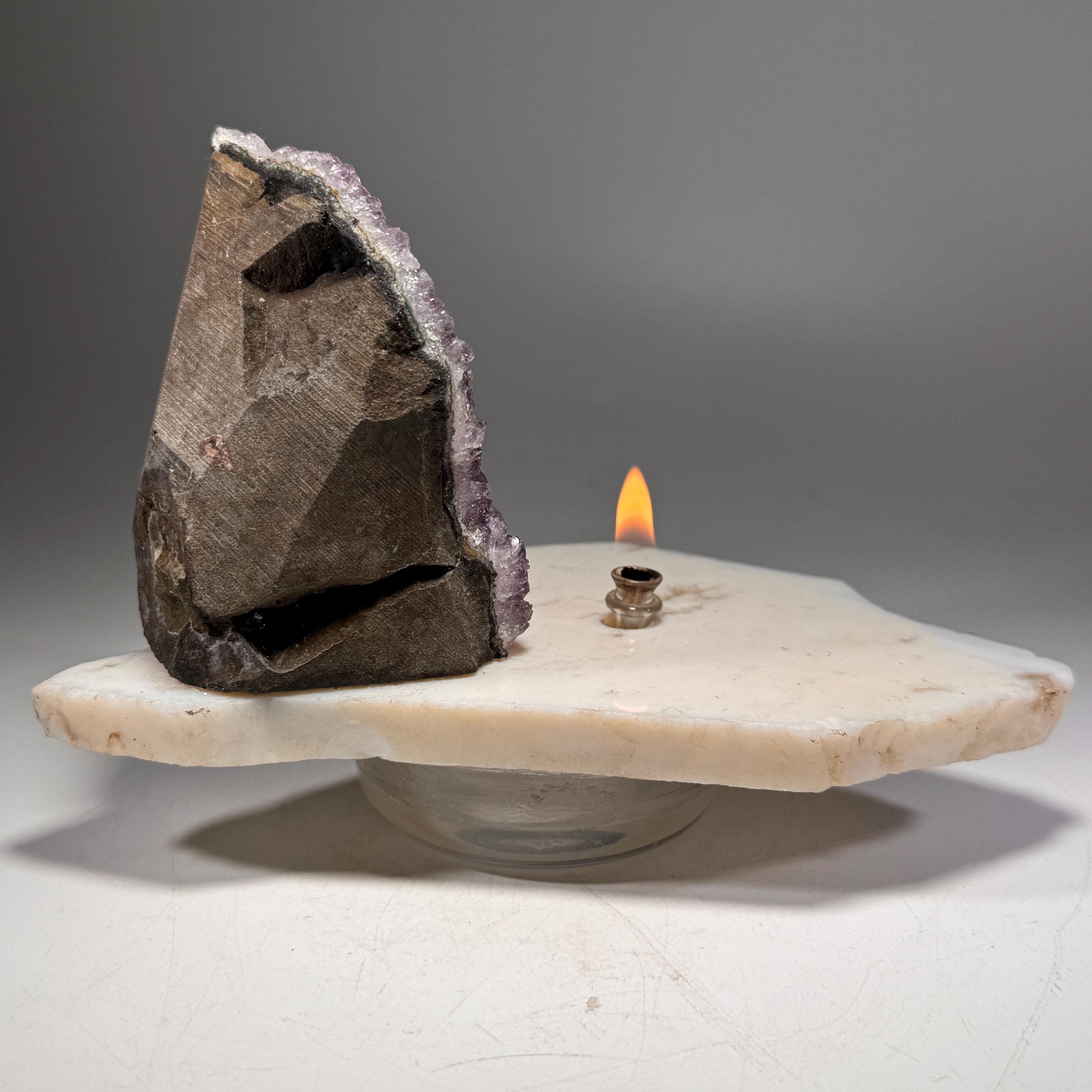 [shopname] - Amethyst Rock Candle, Cut-Base | Rustic Home Rock Decor, rock decor