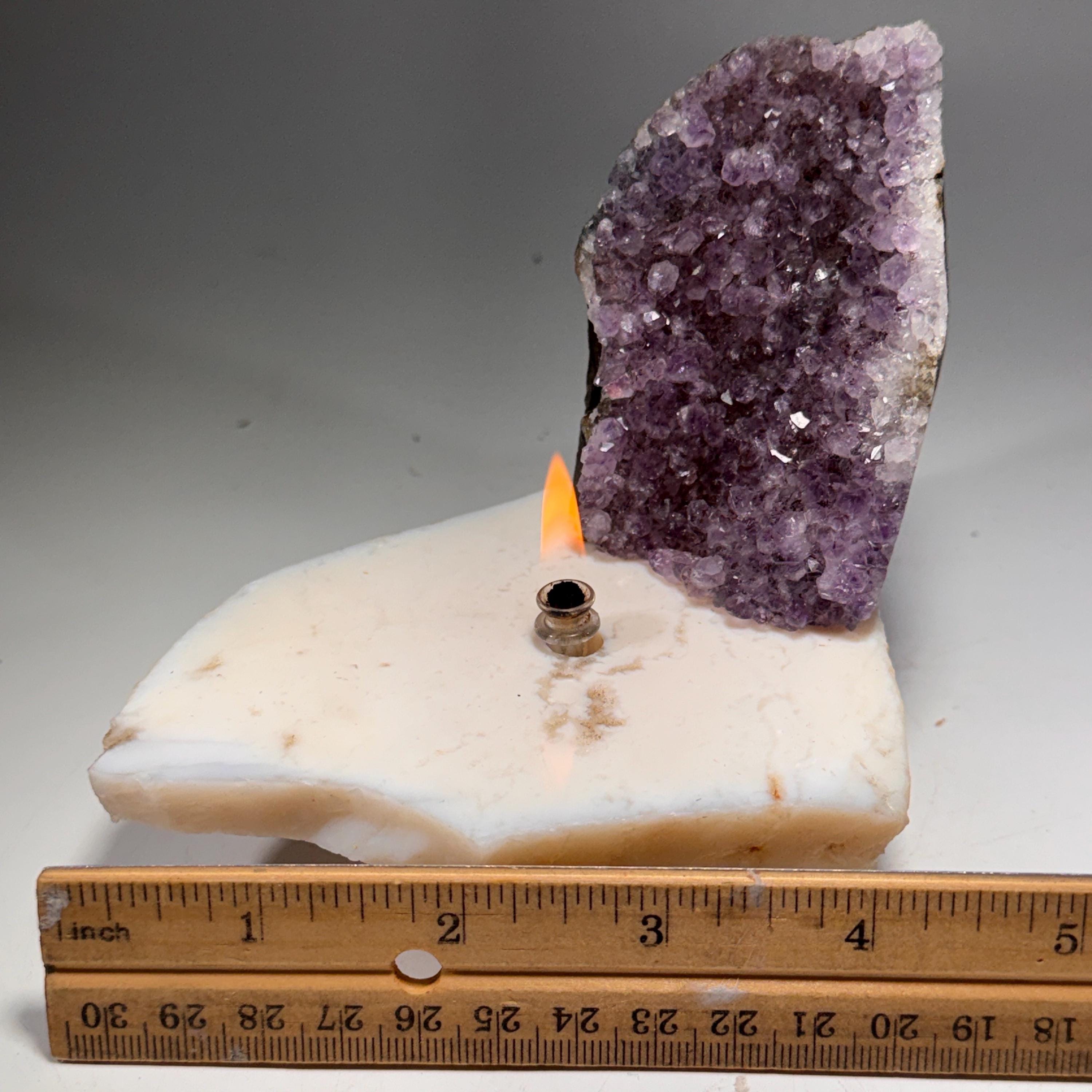 [shopname] - Amethyst Rock Candle, Cut-Base | Rustic Home Rock Decor, rock decor
