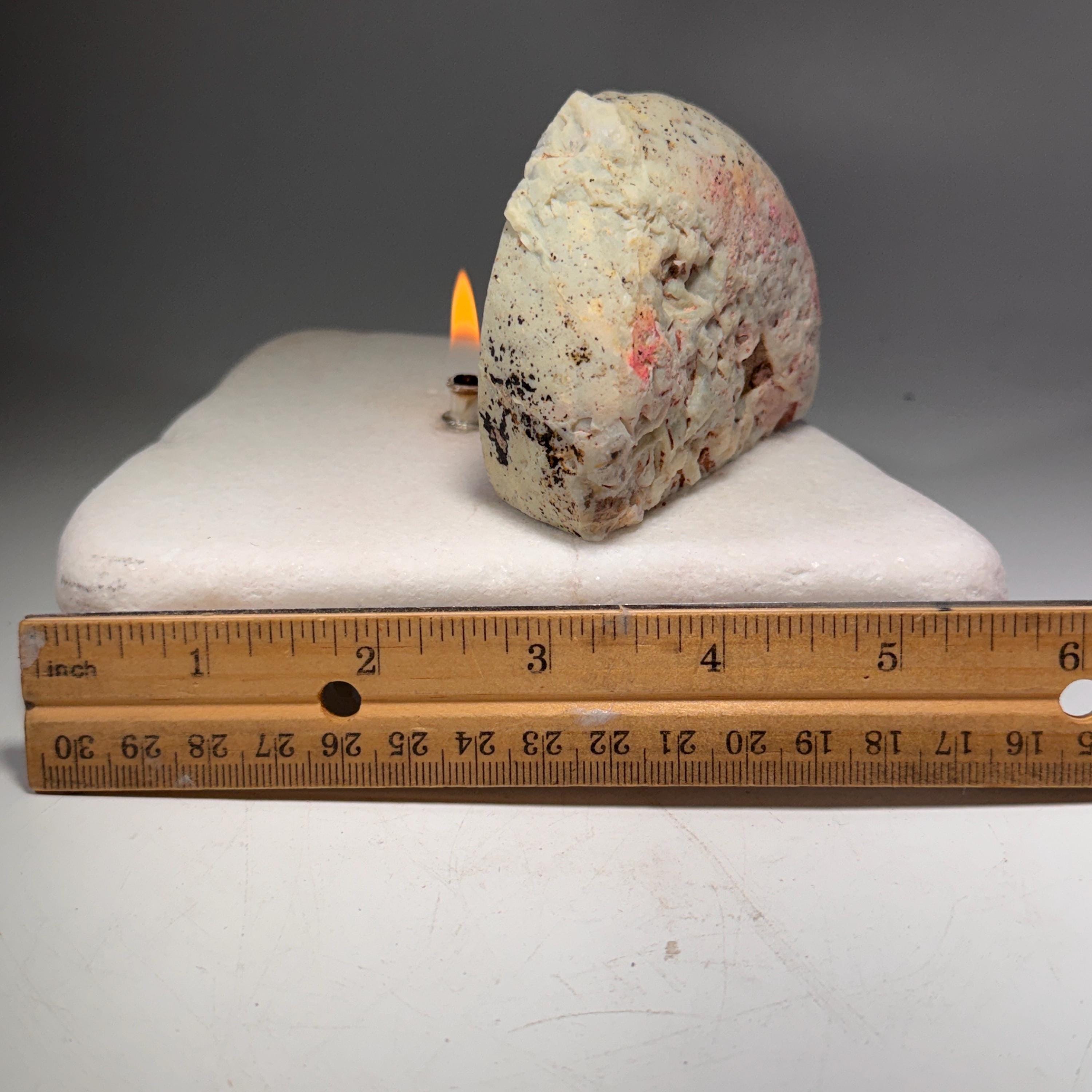 [shopname] - Agate Geode Oil Candle | Brazilian End-Cut Rock Lamp, Rustic Decor, Marble Base, rock decor