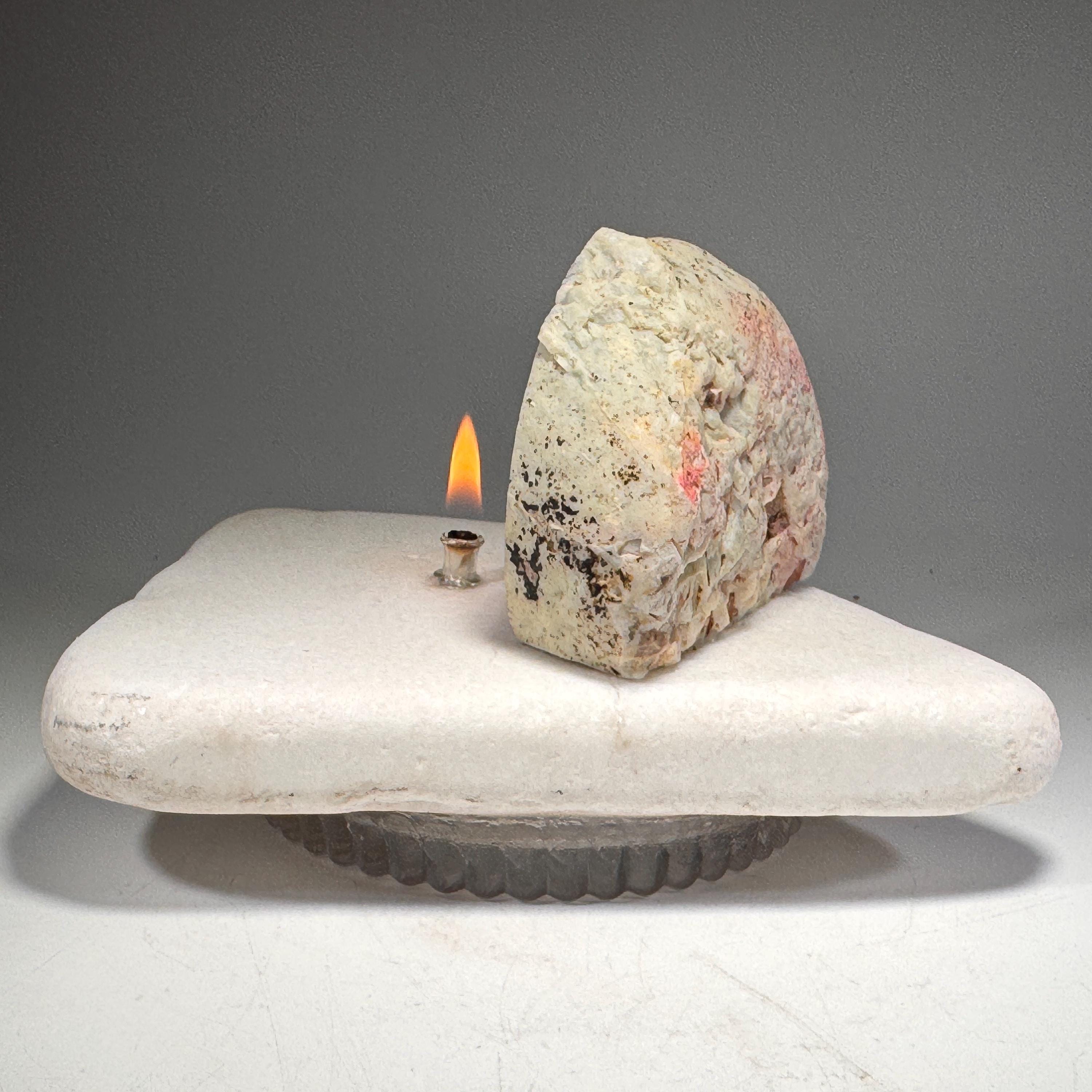[shopname] - Agate Geode Oil Candle | Brazilian End-Cut Rock Lamp, Rustic Decor, Marble Base, rock decor