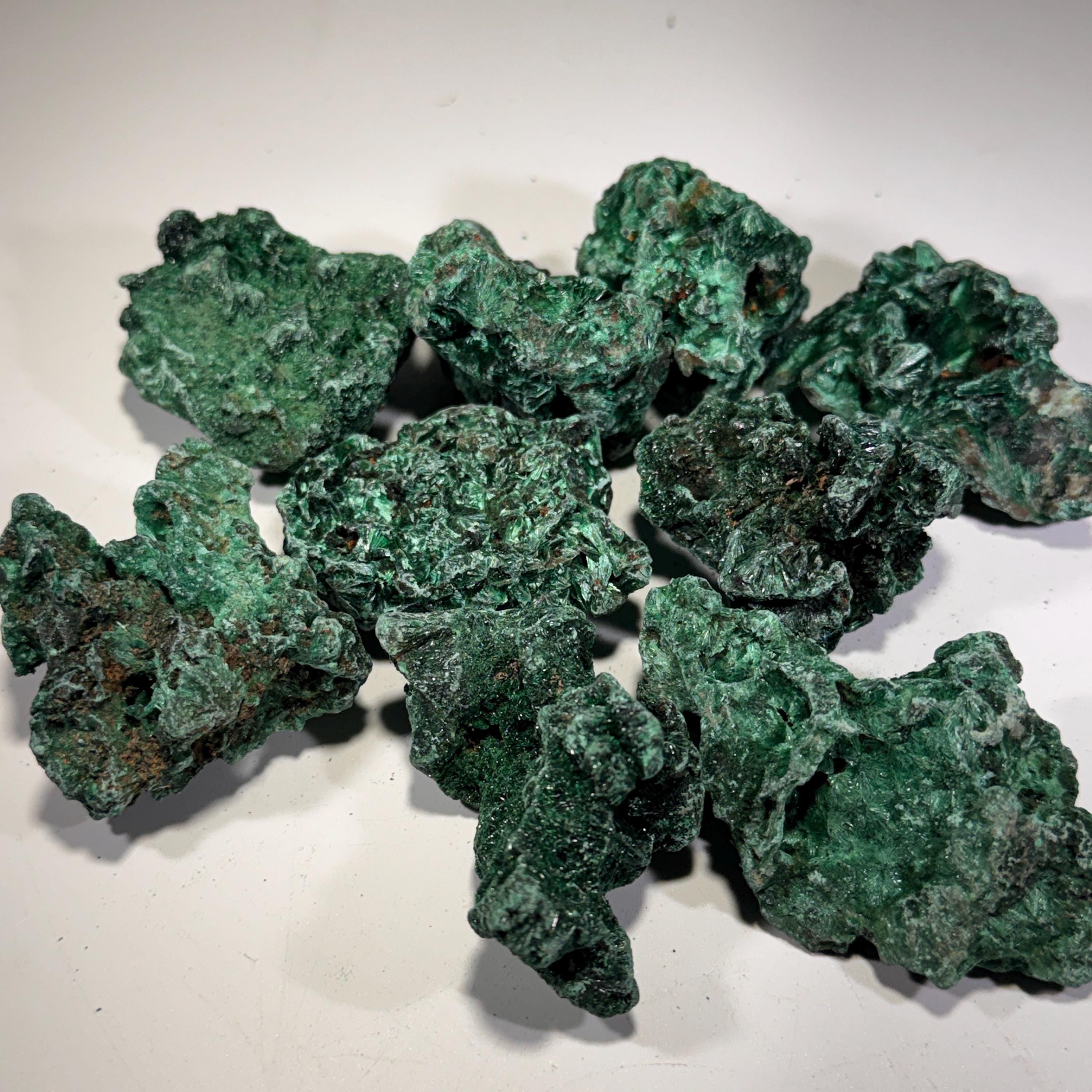 [shopname] - Natural Fibrous Malachite | Velvet Green Crystal from Congo, rock decor