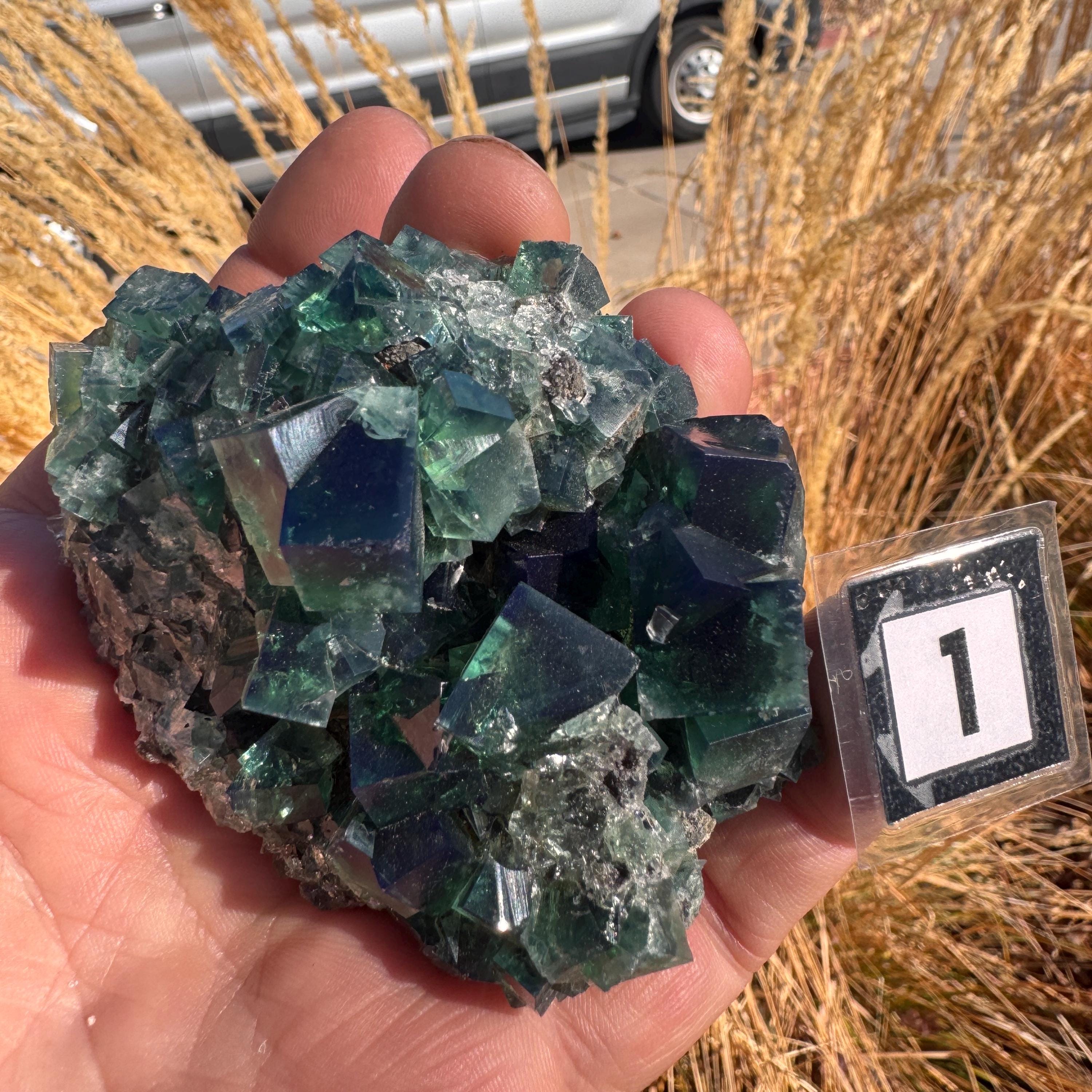 [shopname] - Green fluorite crystal cluster, sunlight reactive, rock decor