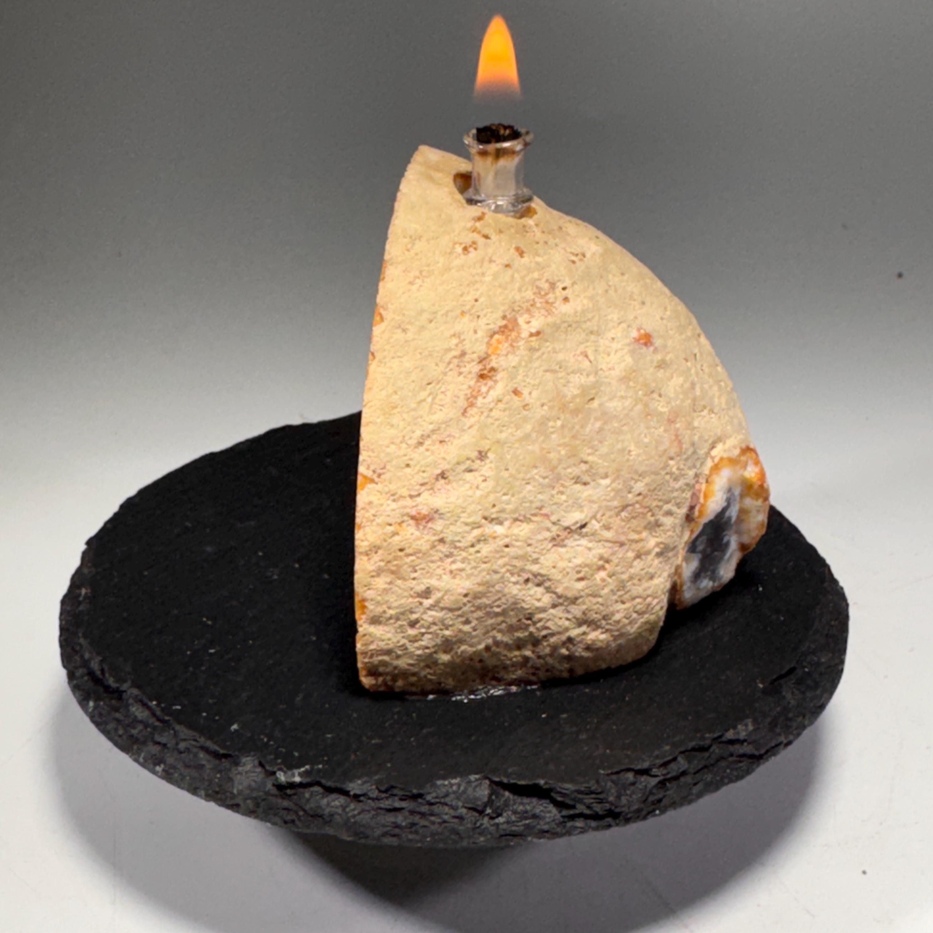 [shopname] - Agate Geode Oil Candle, rock decor