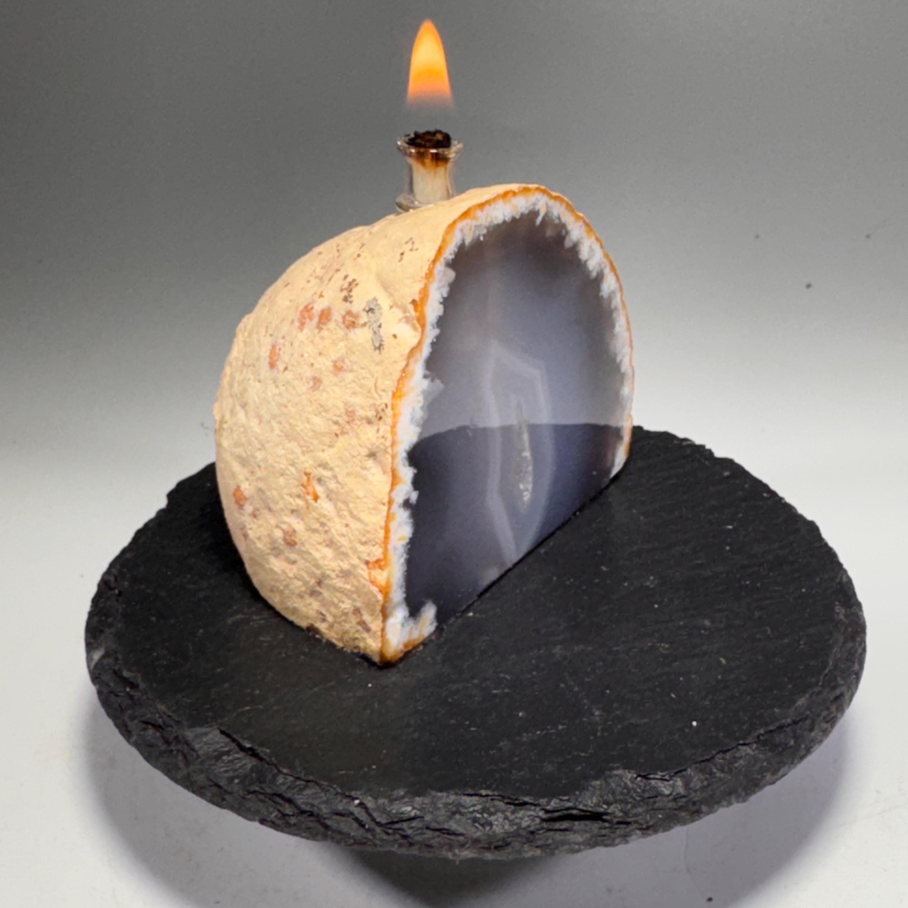 [shopname] - Agate Geode Oil Candle, rock decor