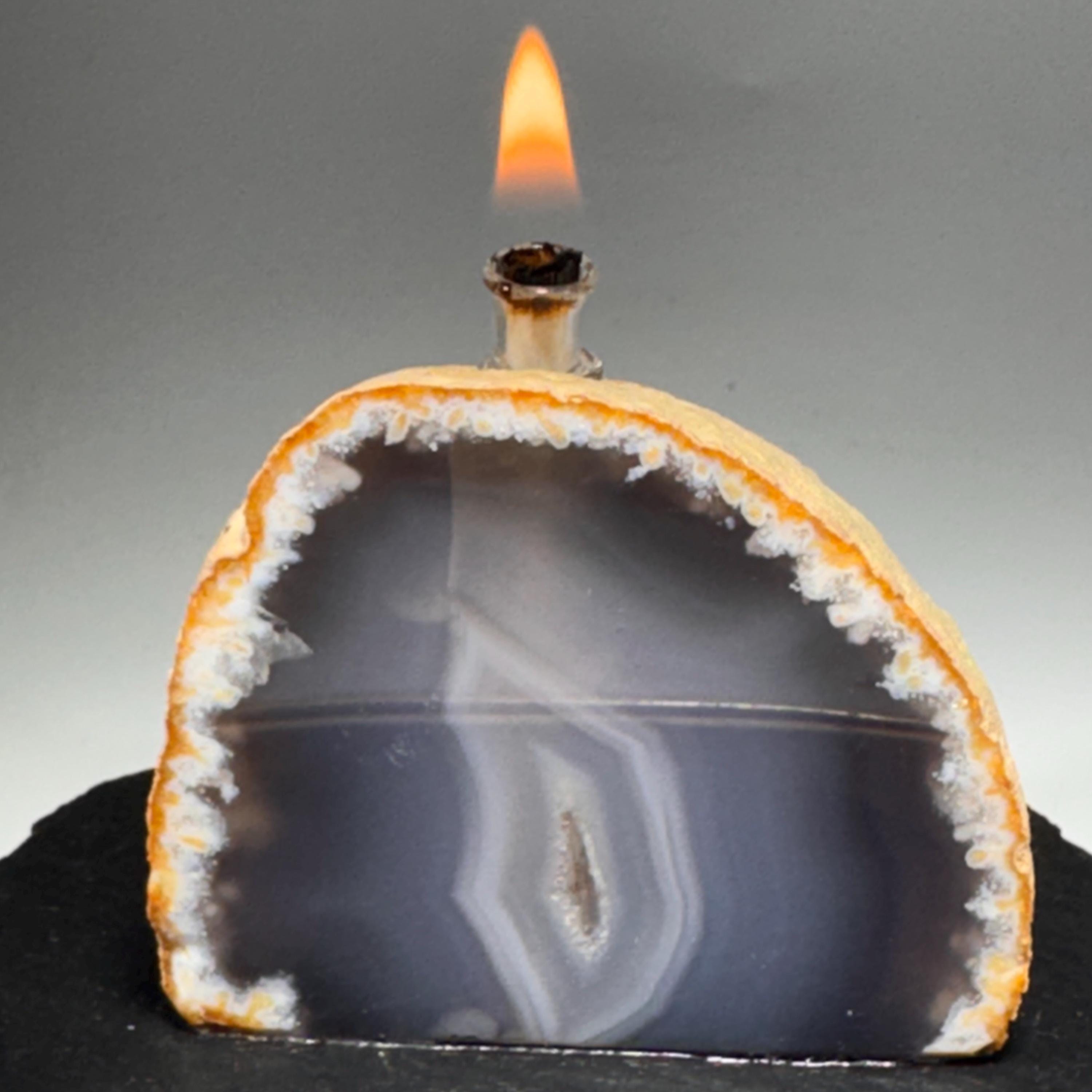 [shopname] - Agate Geode Oil Candle, rock decor