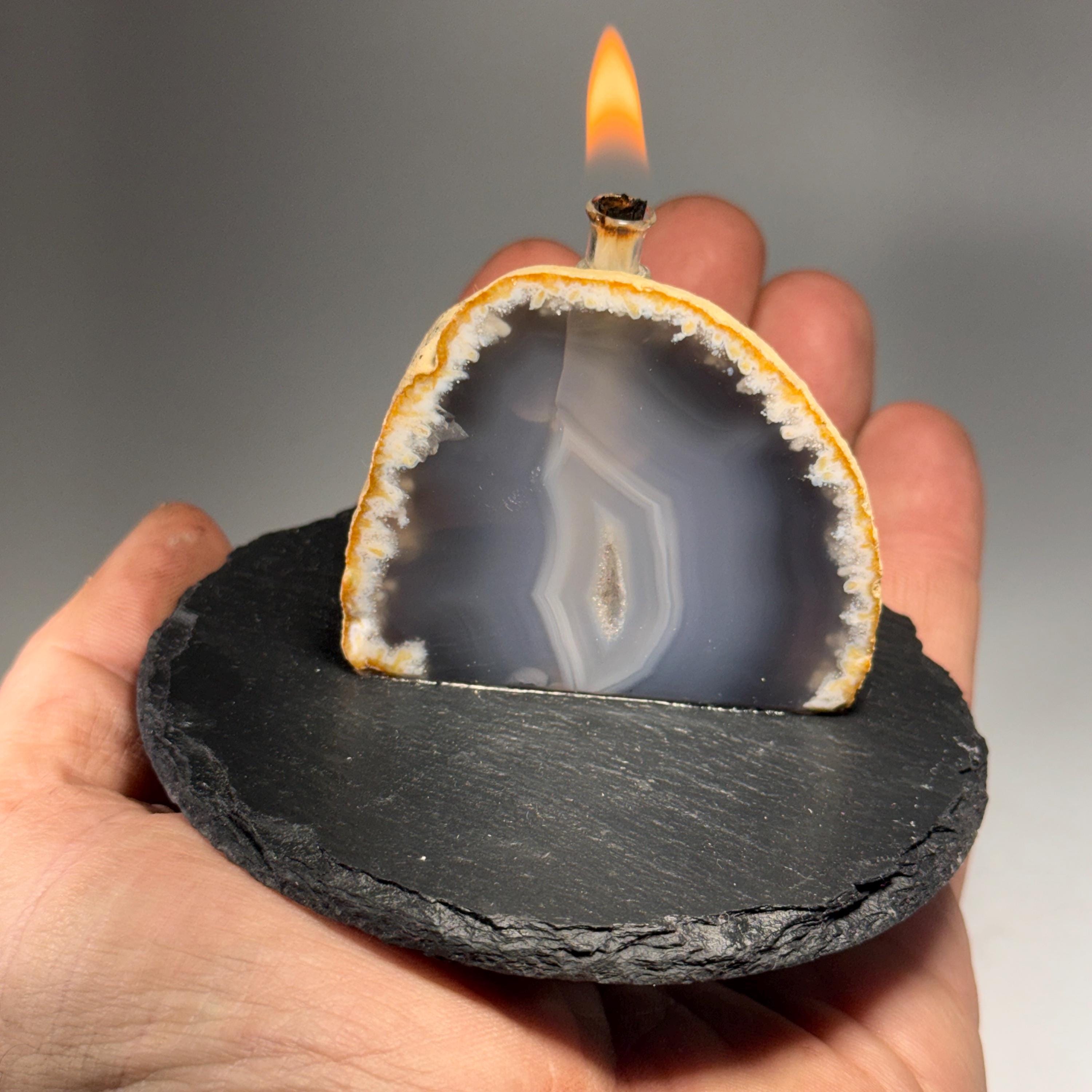 [shopname] - Agate Geode Oil Candle, rock decor