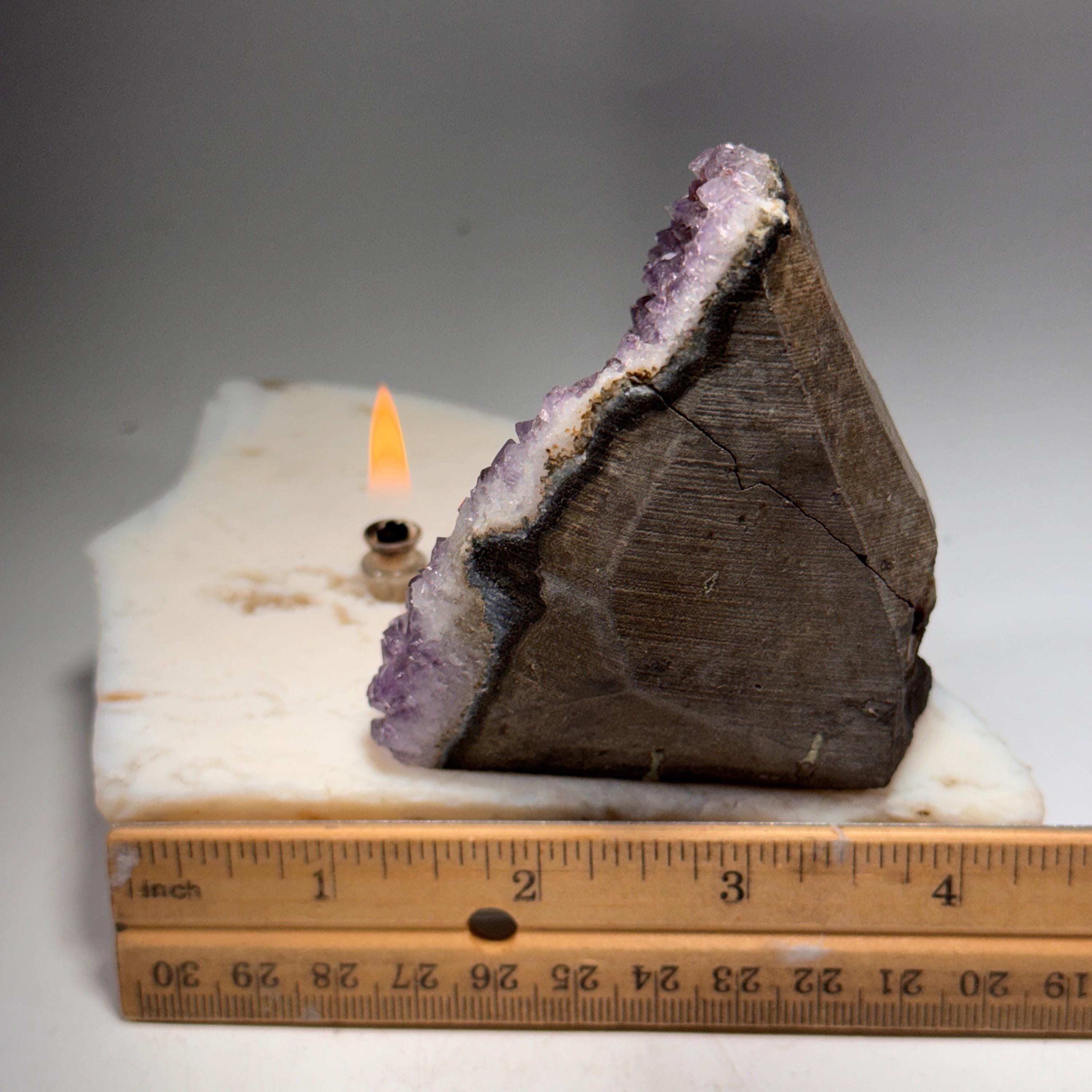 [shopname] - Amethyst Rock Candle, Cut-Base | Rustic Home Rock Decor, rock decor