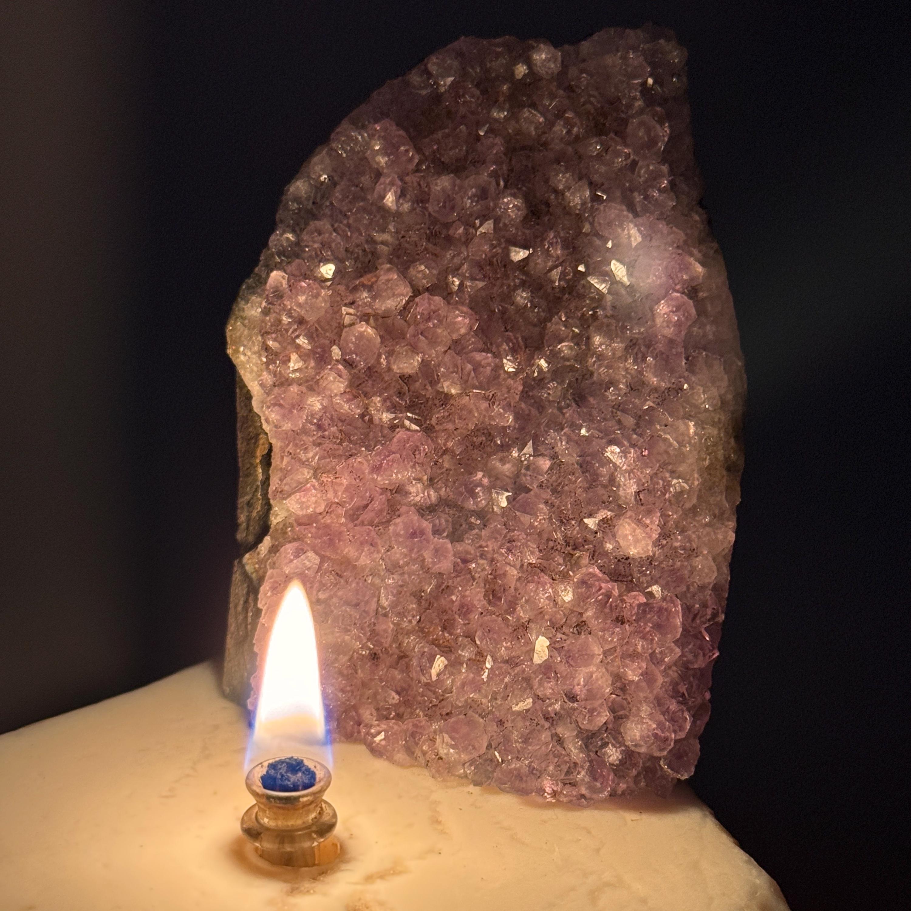 [shopname] - Amethyst Rock Candle, Cut-Base | Rustic Home Rock Decor, rock decor