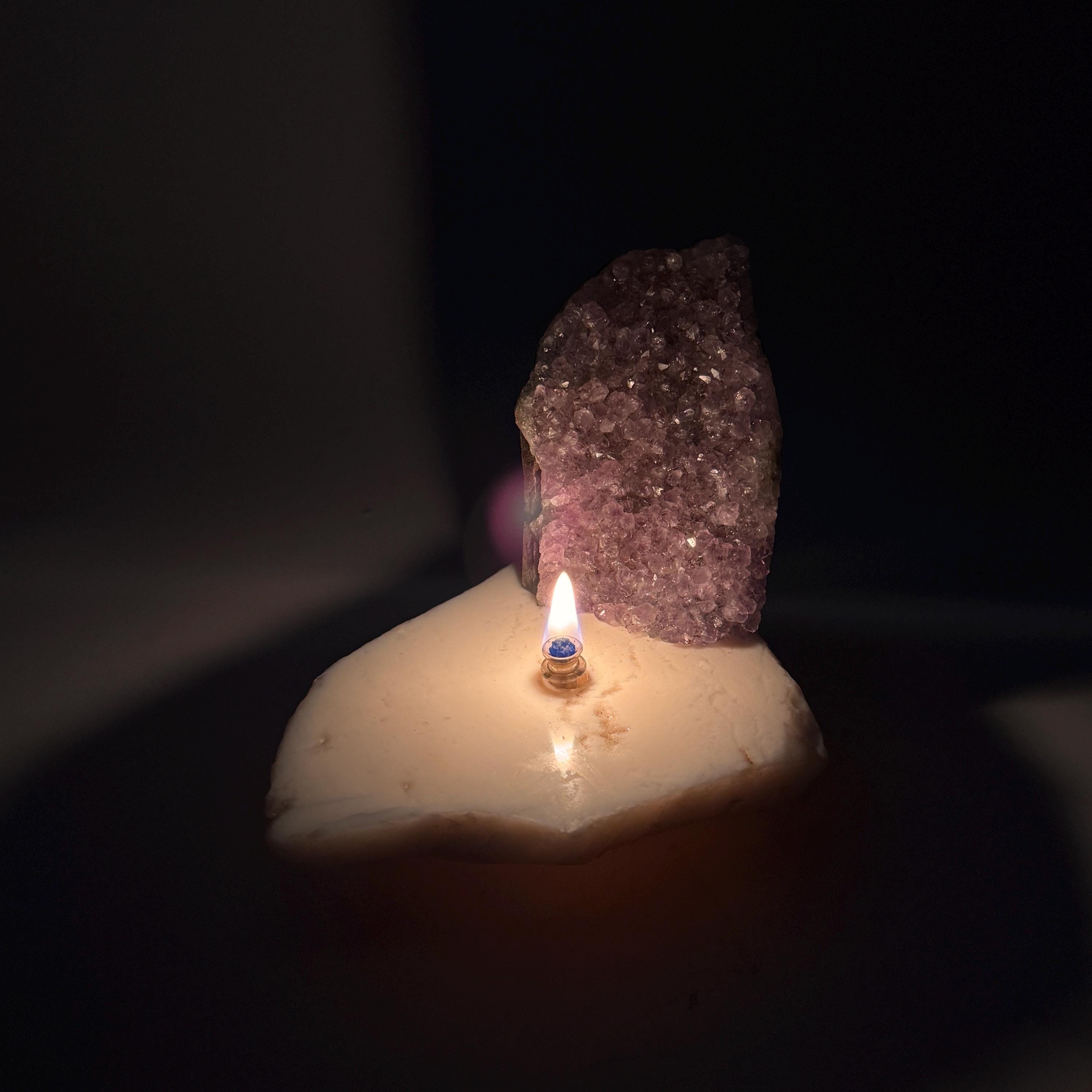 [shopname] - Amethyst Rock Candle, Cut-Base | Rustic Home Rock Decor, rock decor