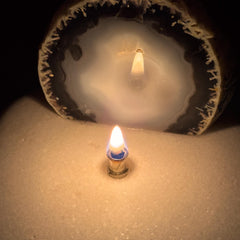 [shopname] - Agate Geode Oil Candle | Brazilian End-Cut Rock Lamp, Rustic Decor, Marble Base, rock decor