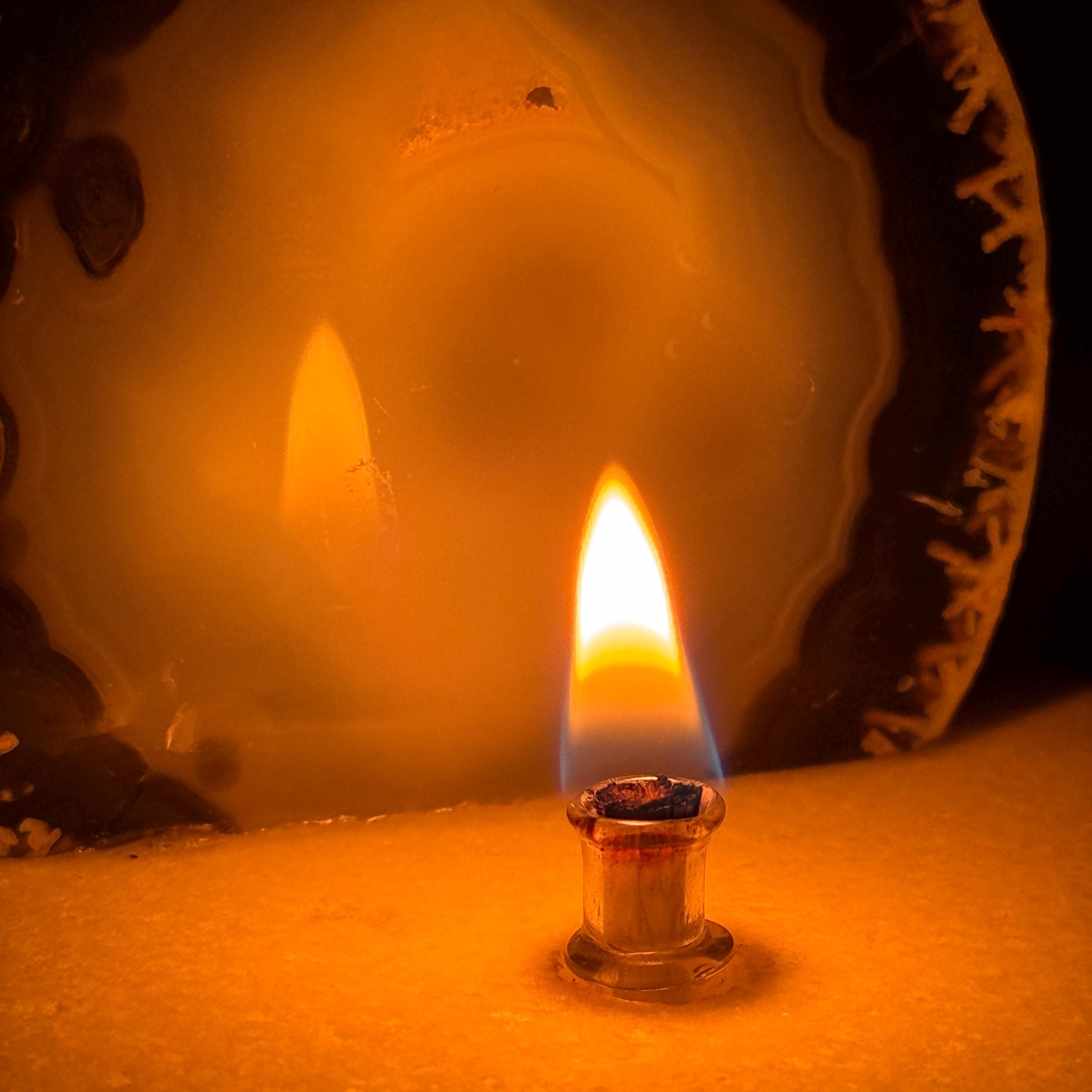 [shopname] - Agate Geode Oil Candle | Brazilian End-Cut Rock Lamp, Rustic Decor, Marble Base, rock decor