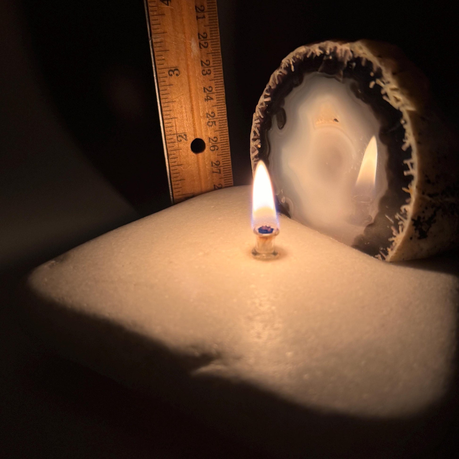 [shopname] - Agate Geode Oil Candle | Brazilian End-Cut Rock Lamp, Rustic Decor, Marble Base, rock decor