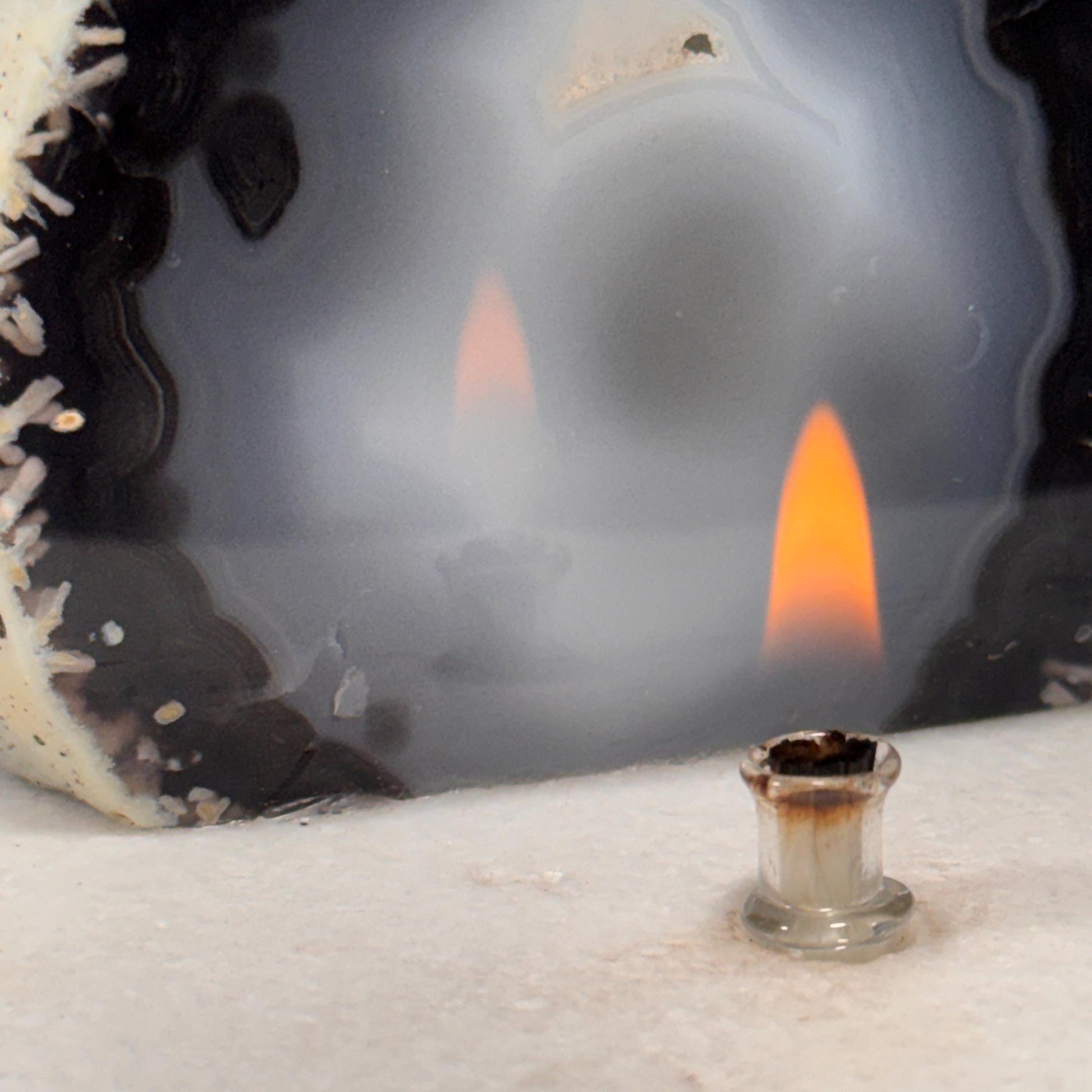 [shopname] - Agate Geode Oil Candle | Brazilian End-Cut Rock Lamp, Rustic Decor, Marble Base, rock decor
