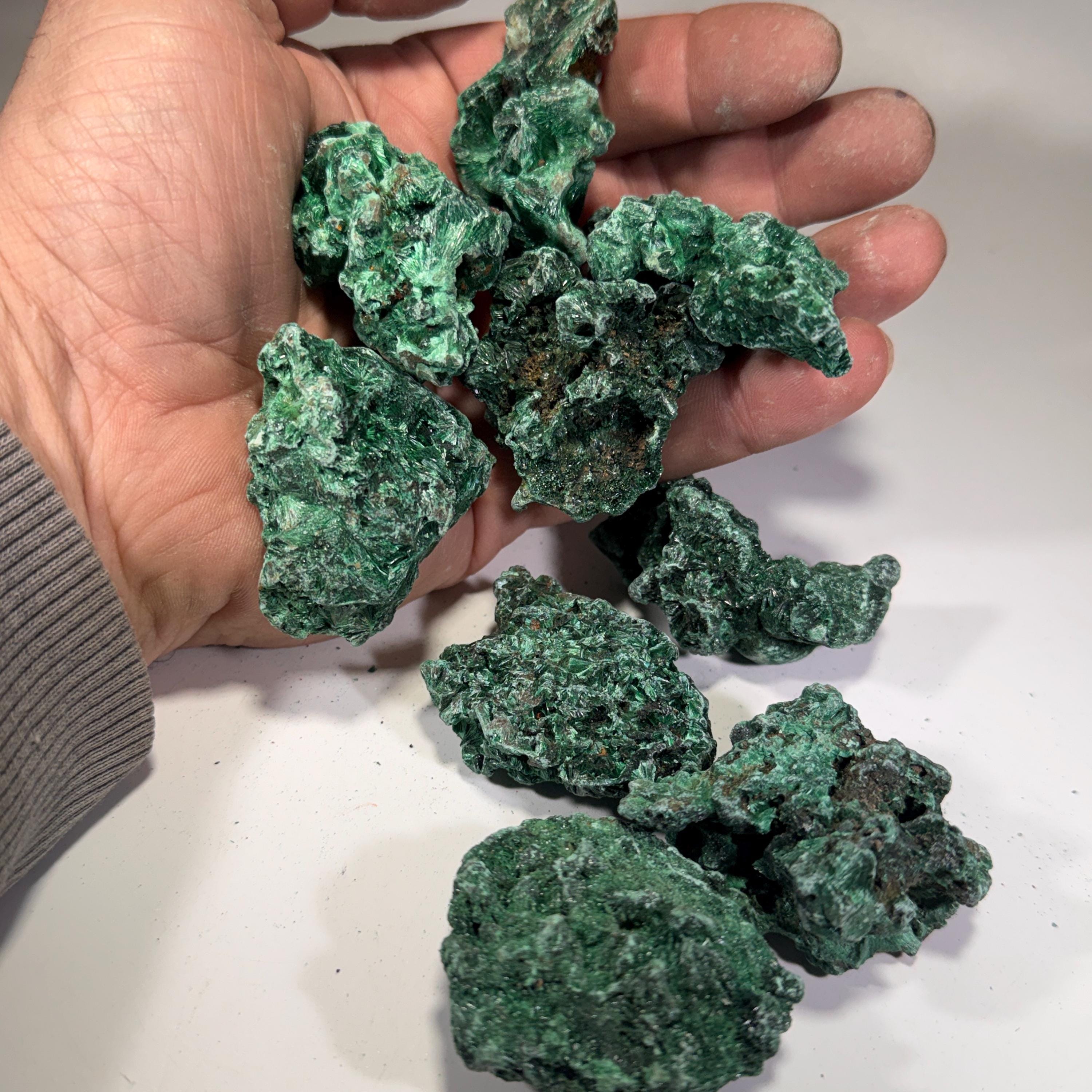 [shopname] - Natural Fibrous Malachite | Velvet Green Crystal from Congo, rock decor