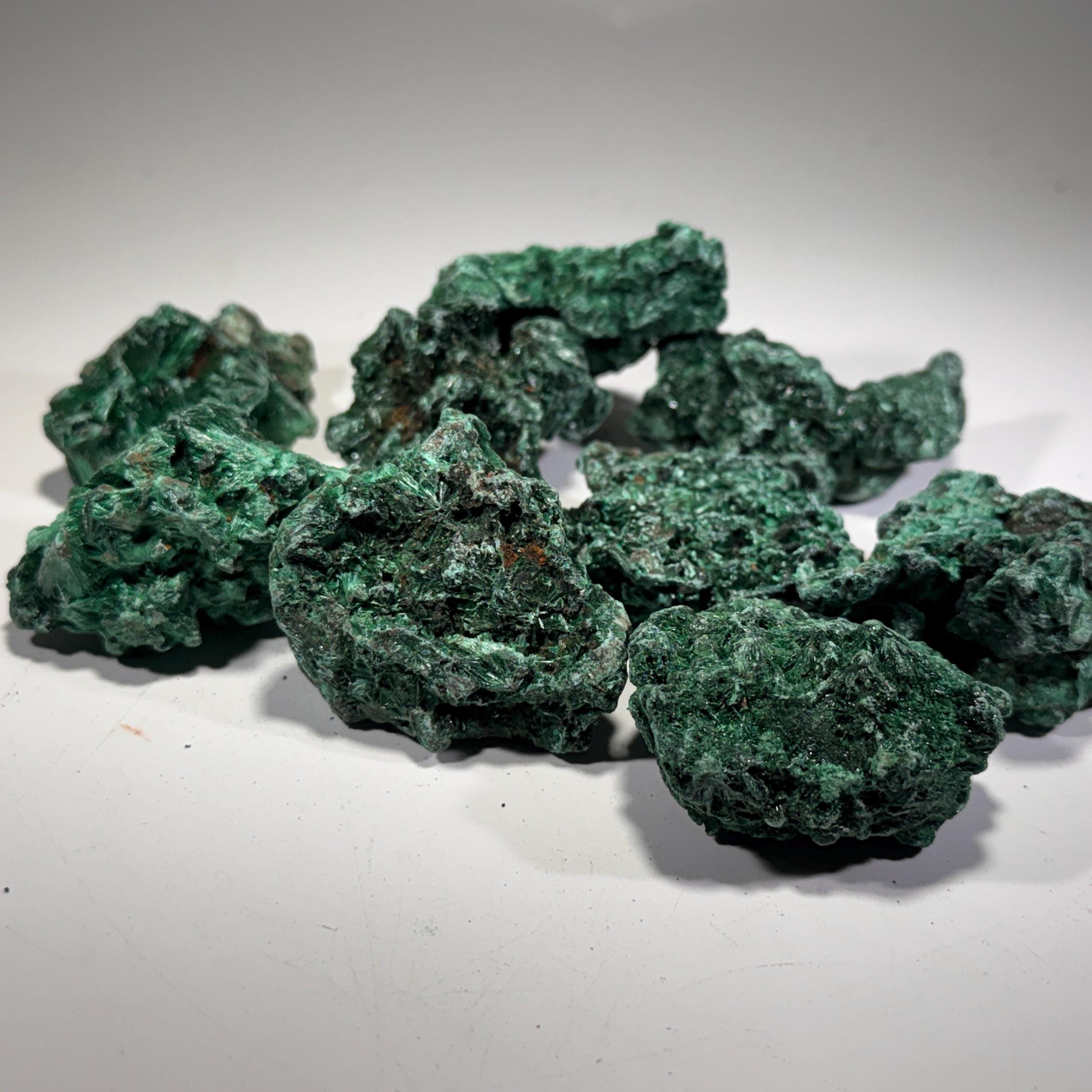 [shopname] - Natural Fibrous Malachite | Velvet Green Crystal from Congo, rock decor