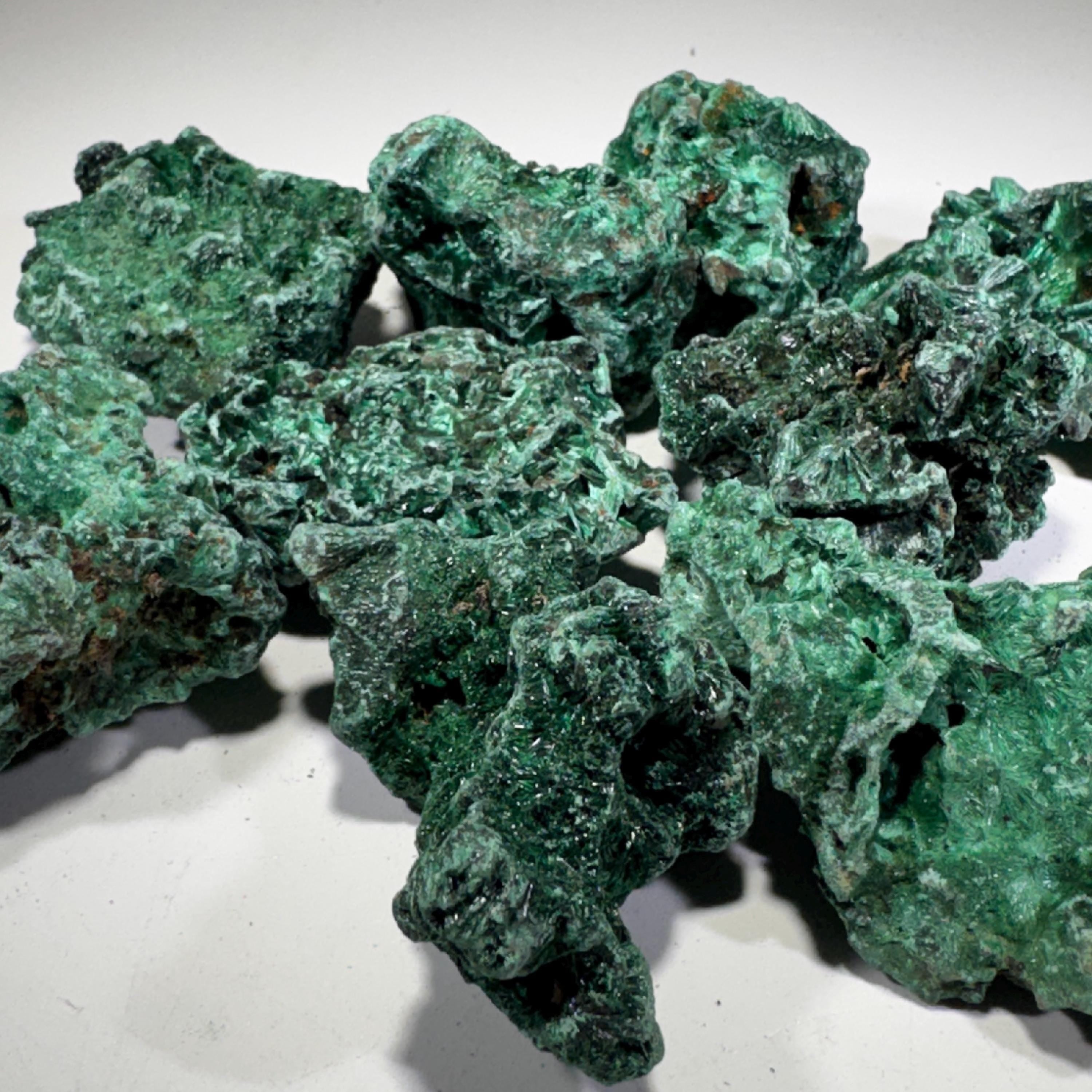 [shopname] - Natural Fibrous Malachite | Velvet Green Crystal from Congo, rock decor