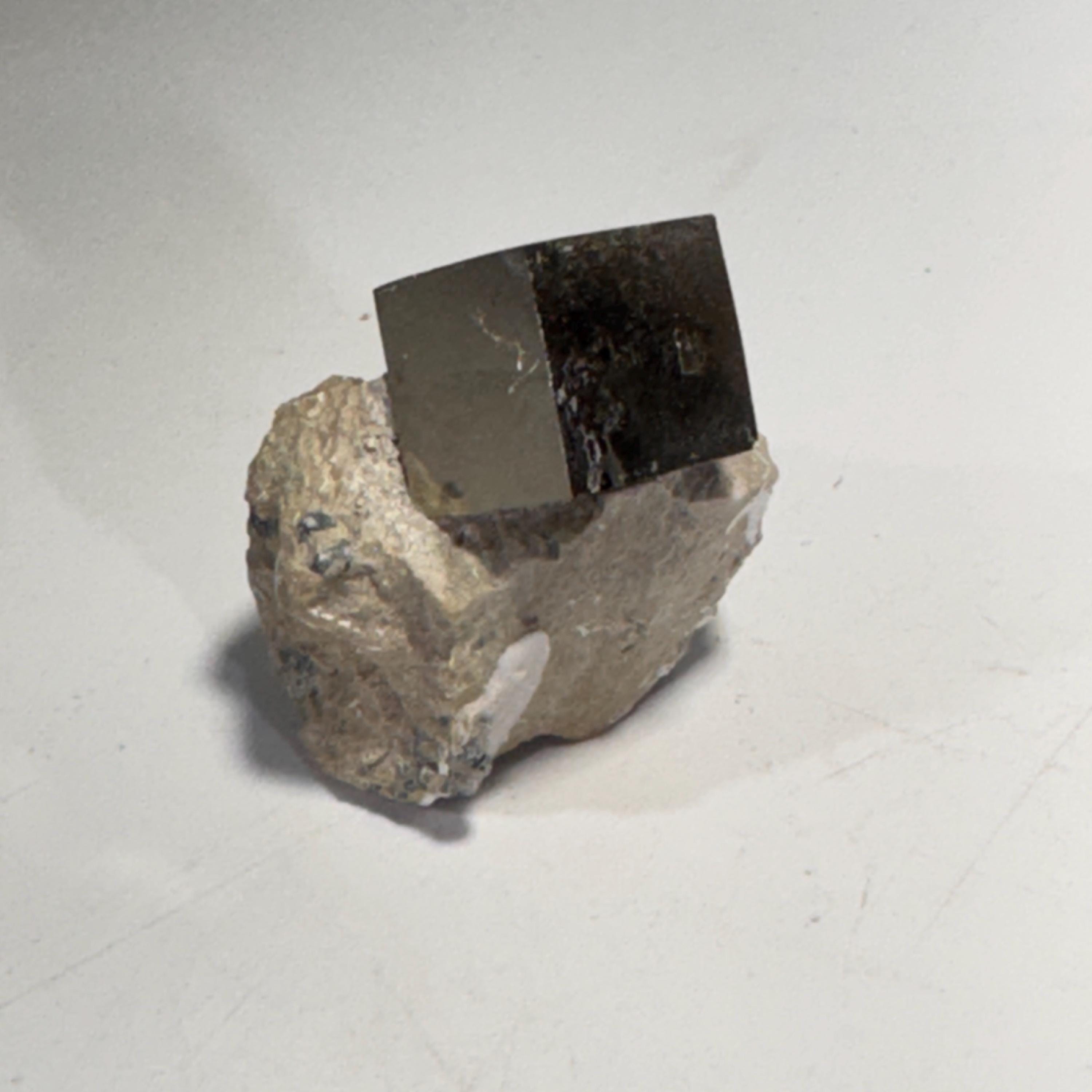 [shopname] - Navajun Spain Pyrite Cube in Matrix, rock decor