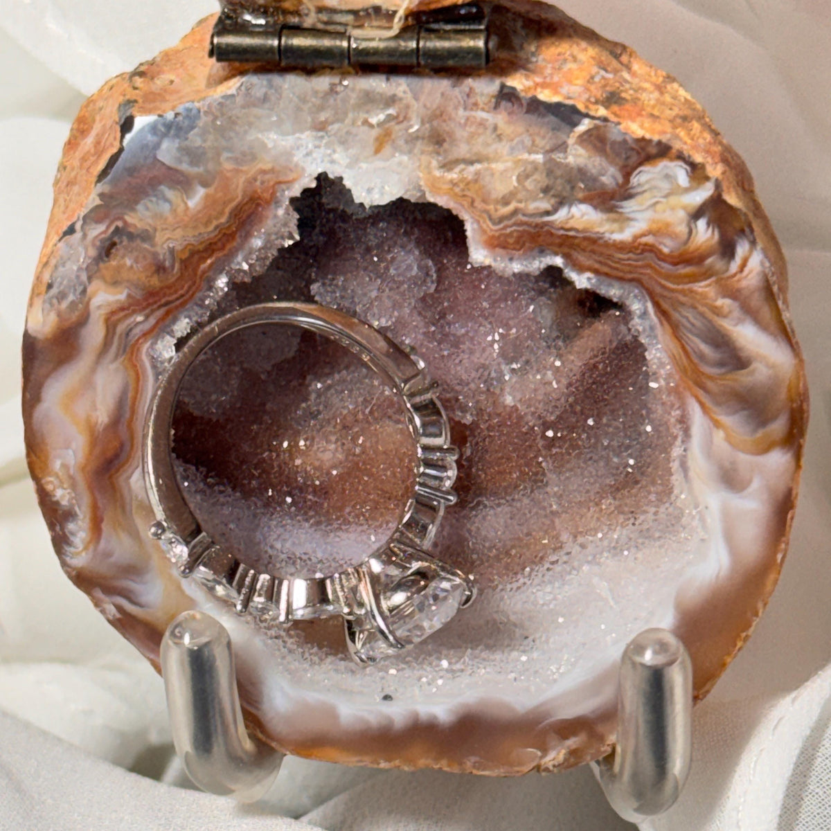 [shopname] - Brazilian Geode Ring Box with Sparkling Druzy Crystal Interior — Natural Agate Proposal Box, rock decor