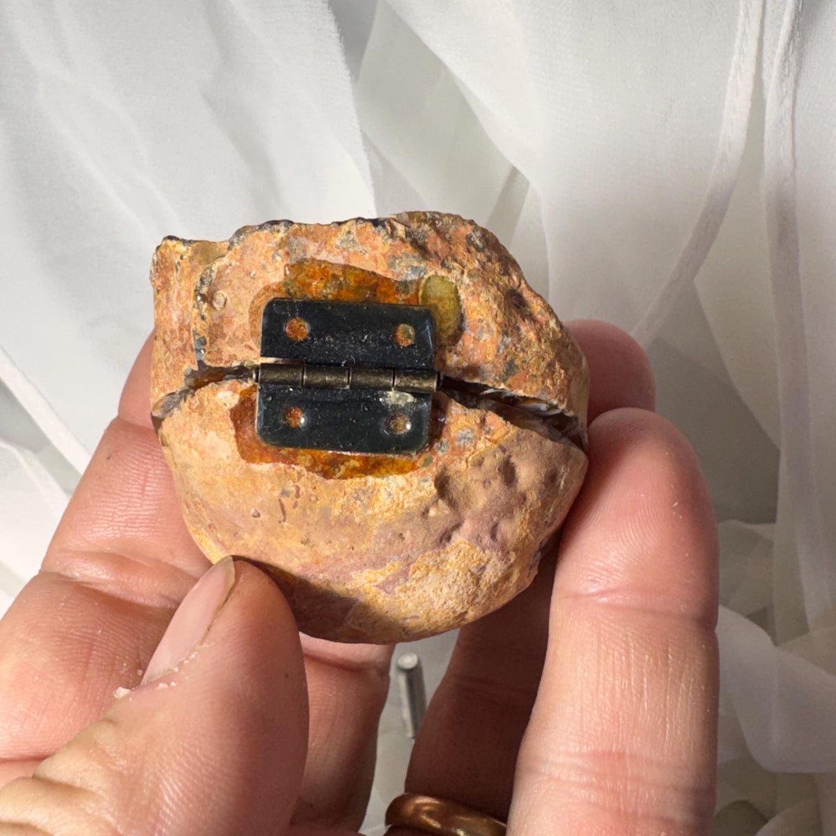 [shopname] - Brazilian Geode Ring Box with Sparkling Druzy Crystal Interior — Natural Agate Proposal Box, rock decor