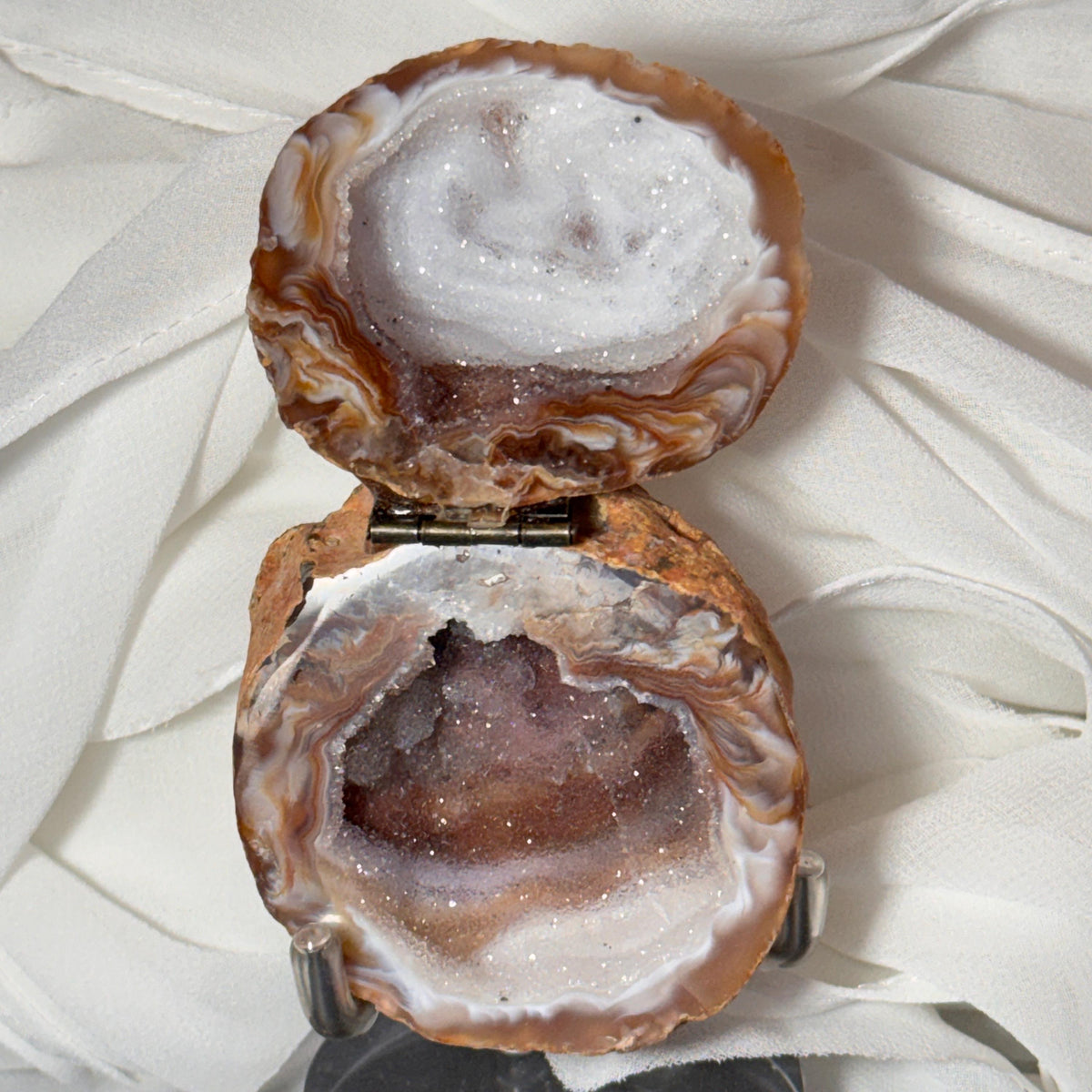 [shopname] - Brazilian Geode Ring Box with Sparkling Druzy Crystal Interior — Natural Agate Proposal Box, rock decor