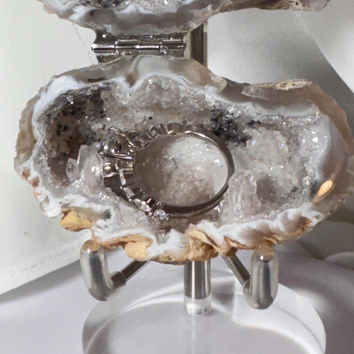 [shopname] - Brazilian Geode Ring Box with Sparkling Druzy Crystal Interior — Natural Agate Proposal Box, rock decor